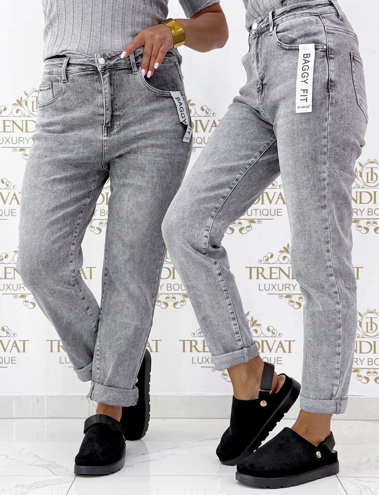 BAGGY FIT, szürke színű farmernadrág "RE3209"