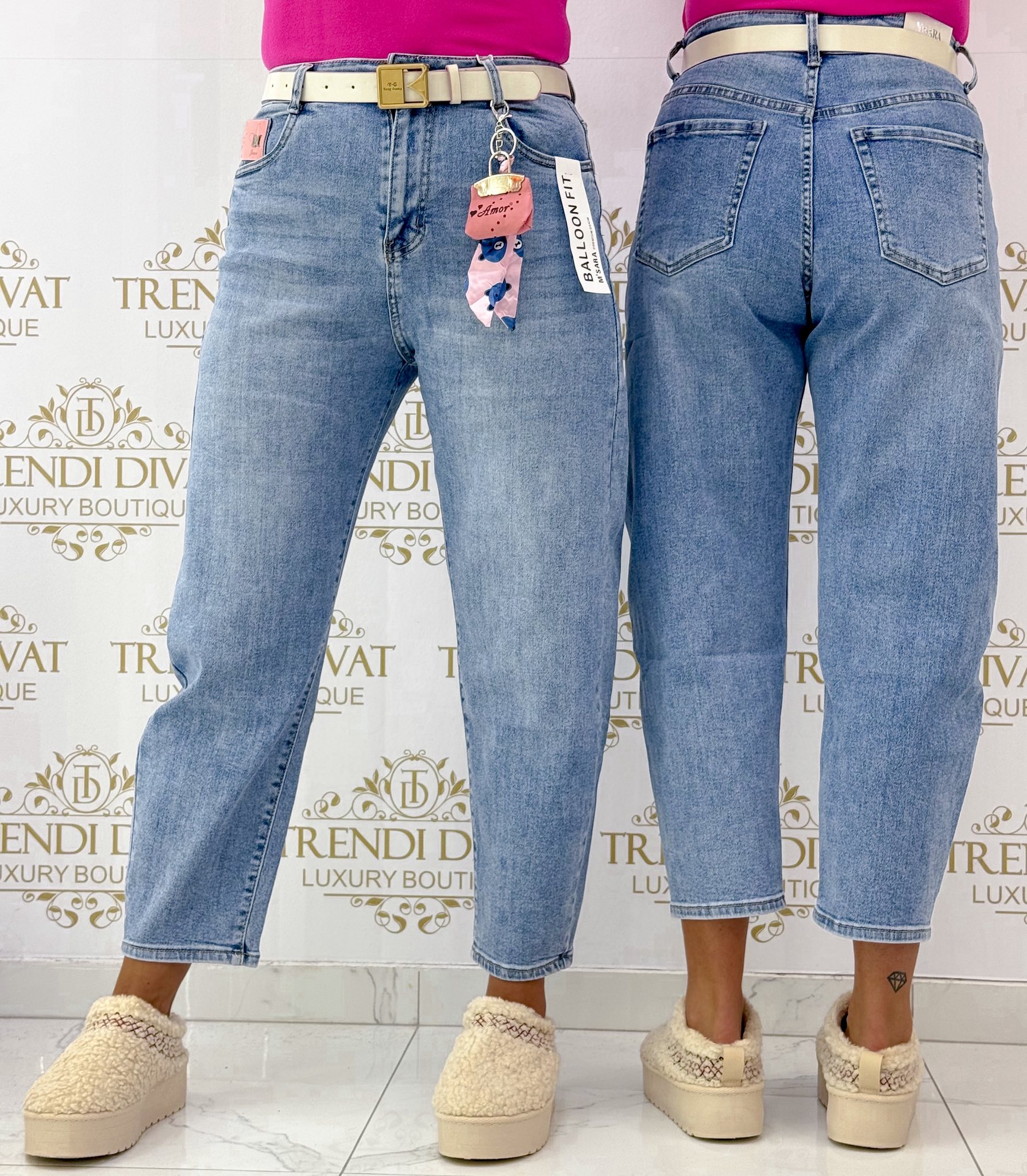 Elasztikus anyagú „BALLON FIT” farmernadrág, ajándék övvel és kulcstartóval „SK217” - Image 5