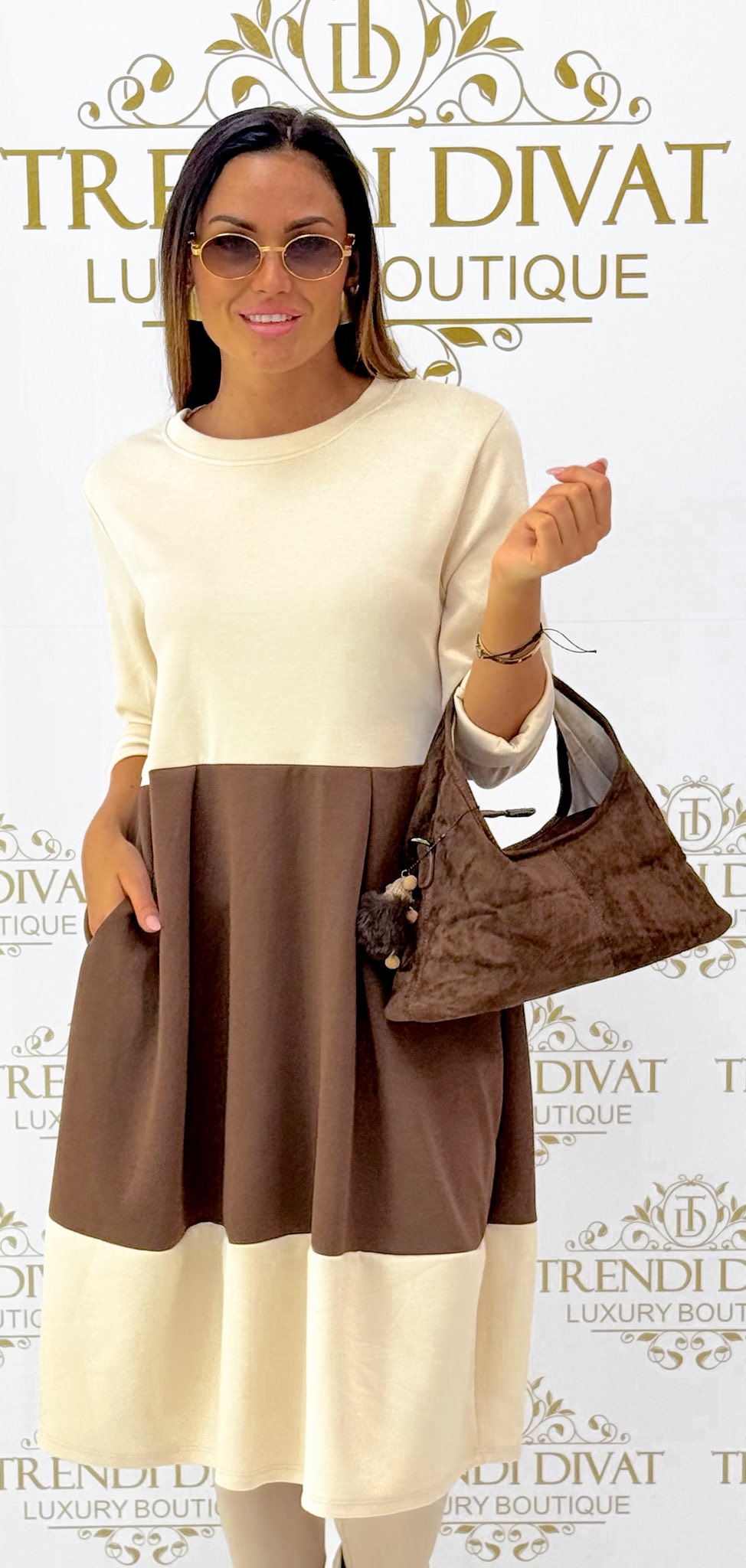 Puha anyagú, zsebes, csíkos tunika-ruha - Image 7