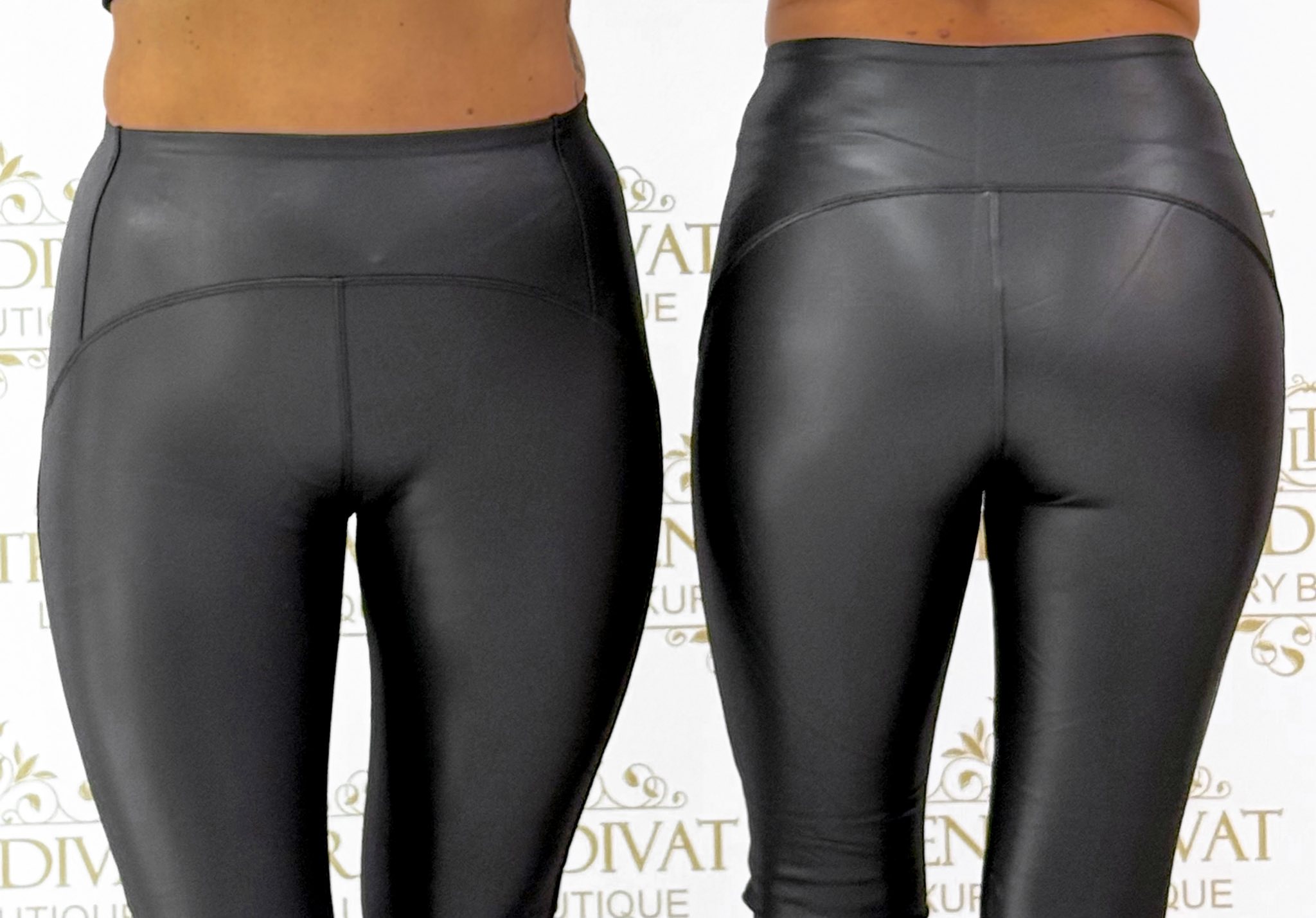 Alakformáló, bolyhos belsejű, bőr hatású, fekete színű leggings „6856” - Image 2