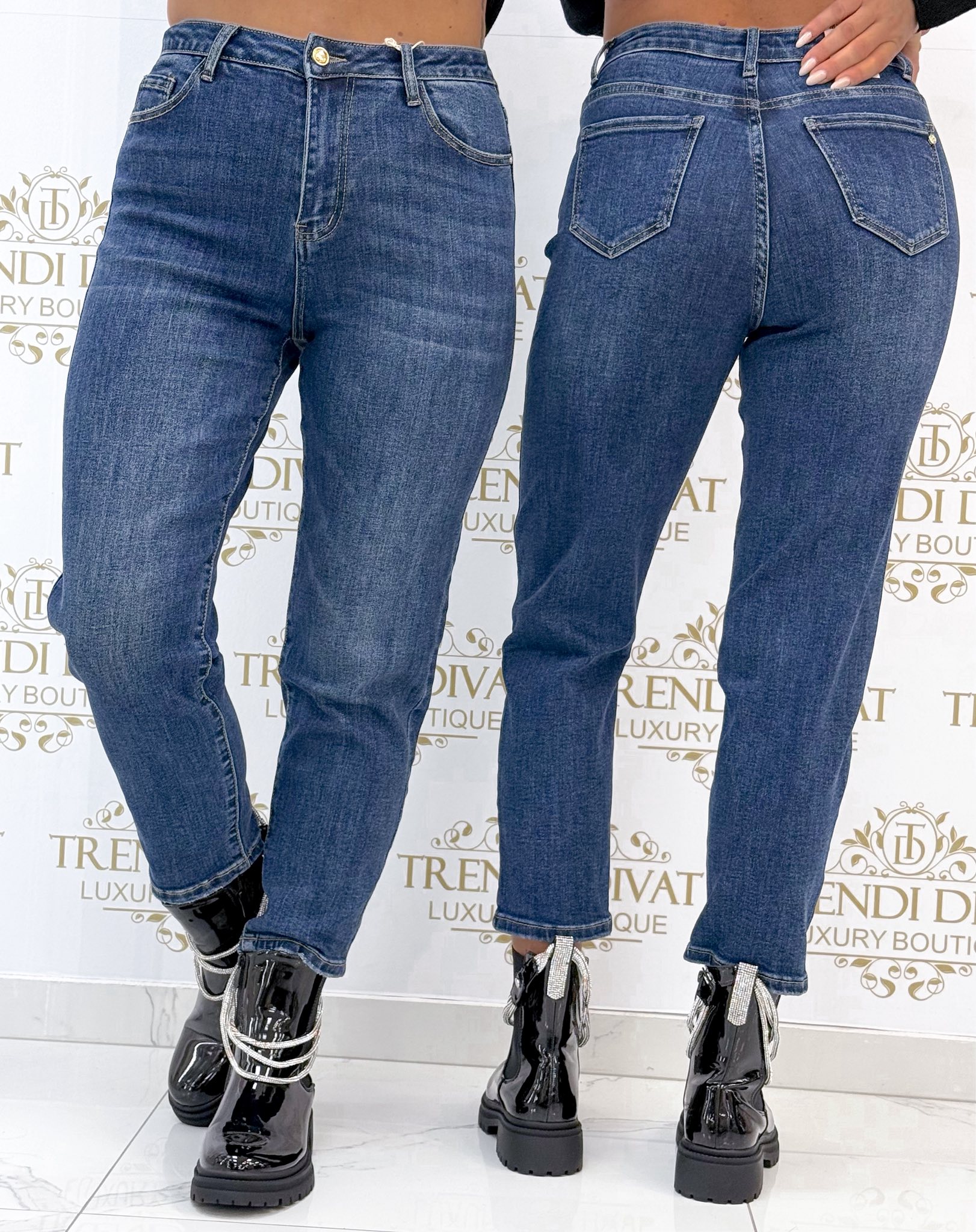 Középkék színű, koptatott, MOM fit fazonú farmernadrág "BN3026-H" - Image 2