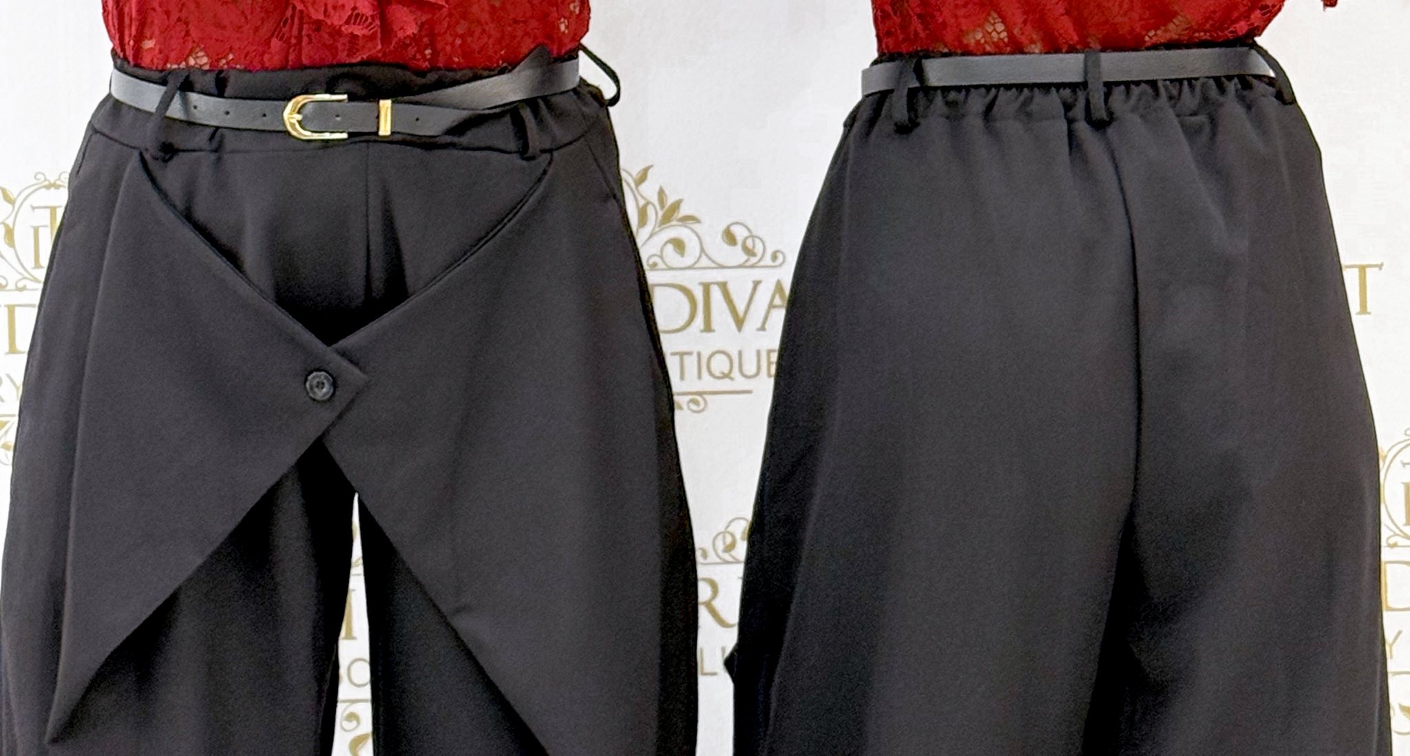 Nőies csipkés aljú, átlapolt fazonú elegáns nadrág, ajándék övvel - Image 3