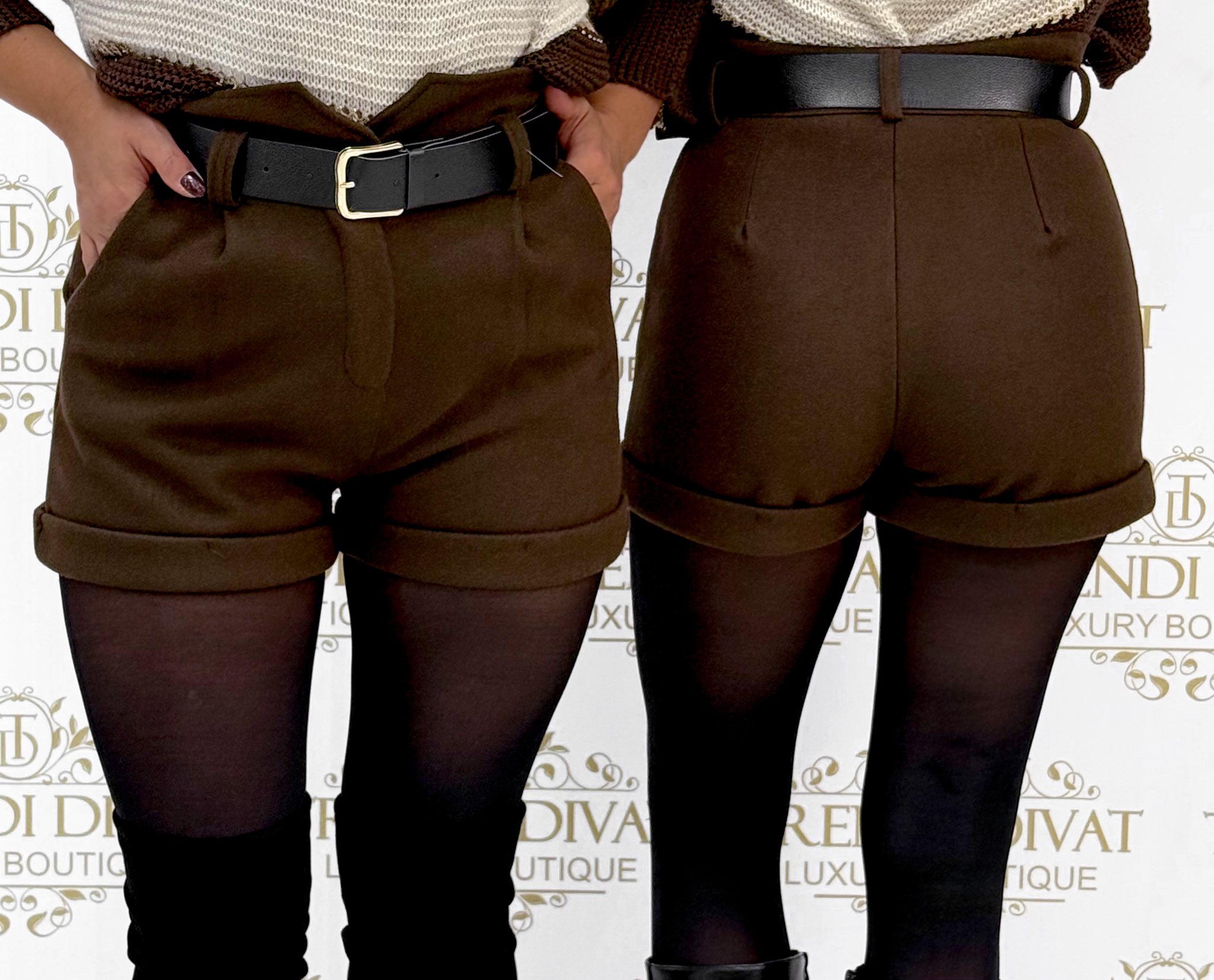 Vastagabb szövet hatású, magas derekú short, ajándék övvel - Image 26