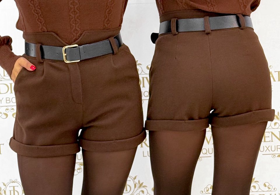 Vastagabb szövet hatású, magas derekú short, ajándék övvel - Image 5