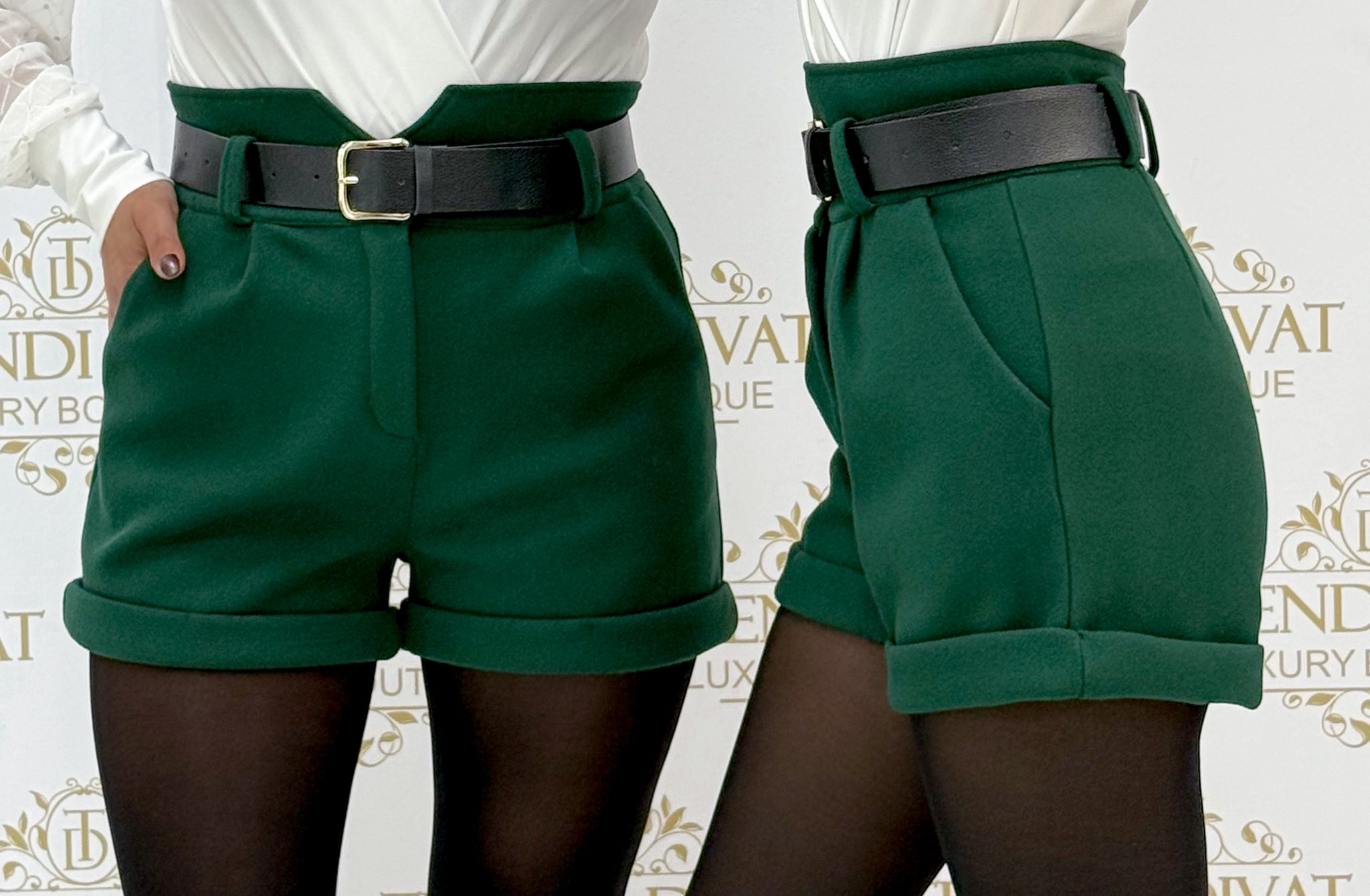 Vastagabb szövet hatású, magas derekú short, ajándék övvel - Image 31