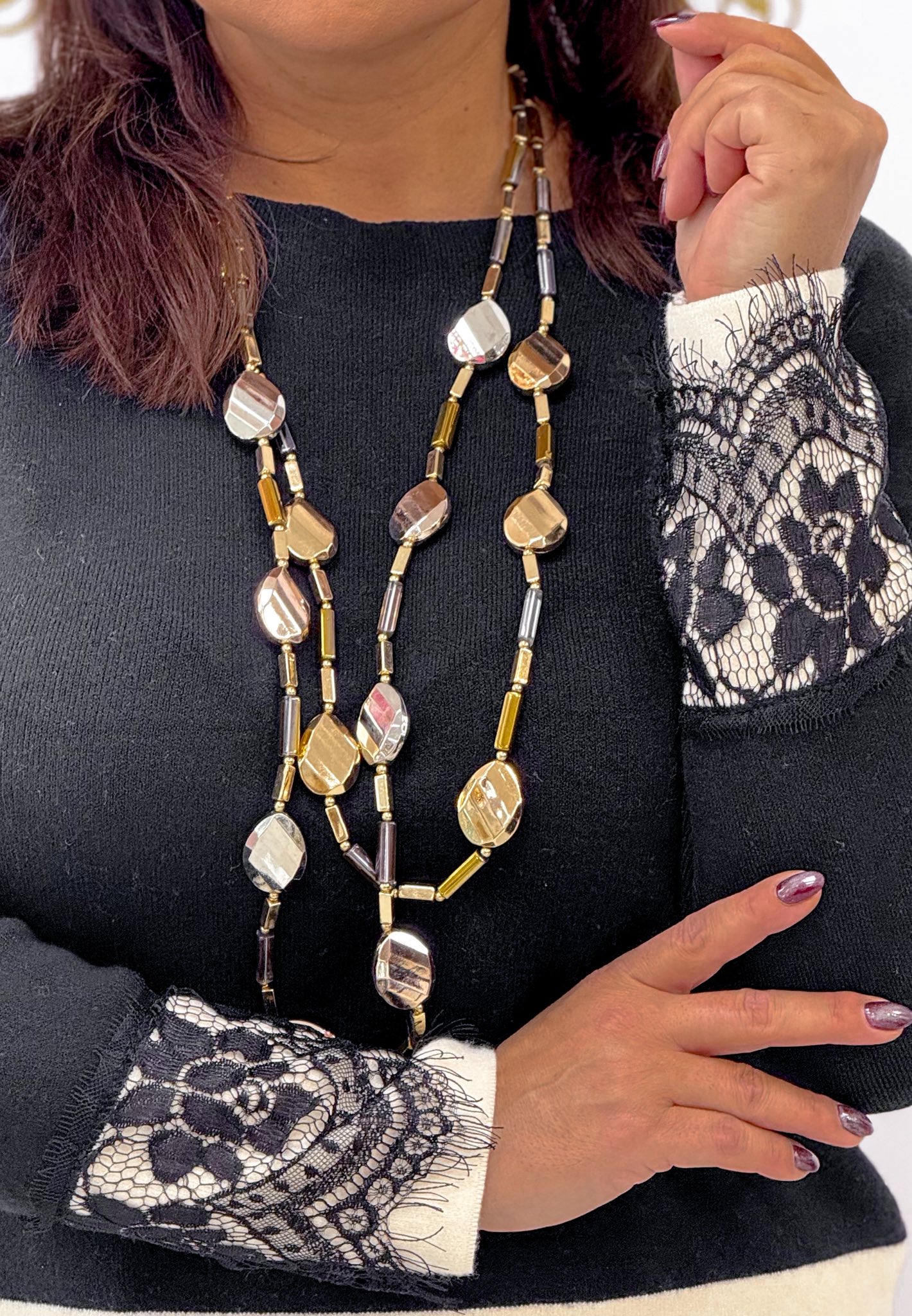 Csipkés ujjú, kötött anyagú, elegáns pulóver "ZS5384" - Image 3