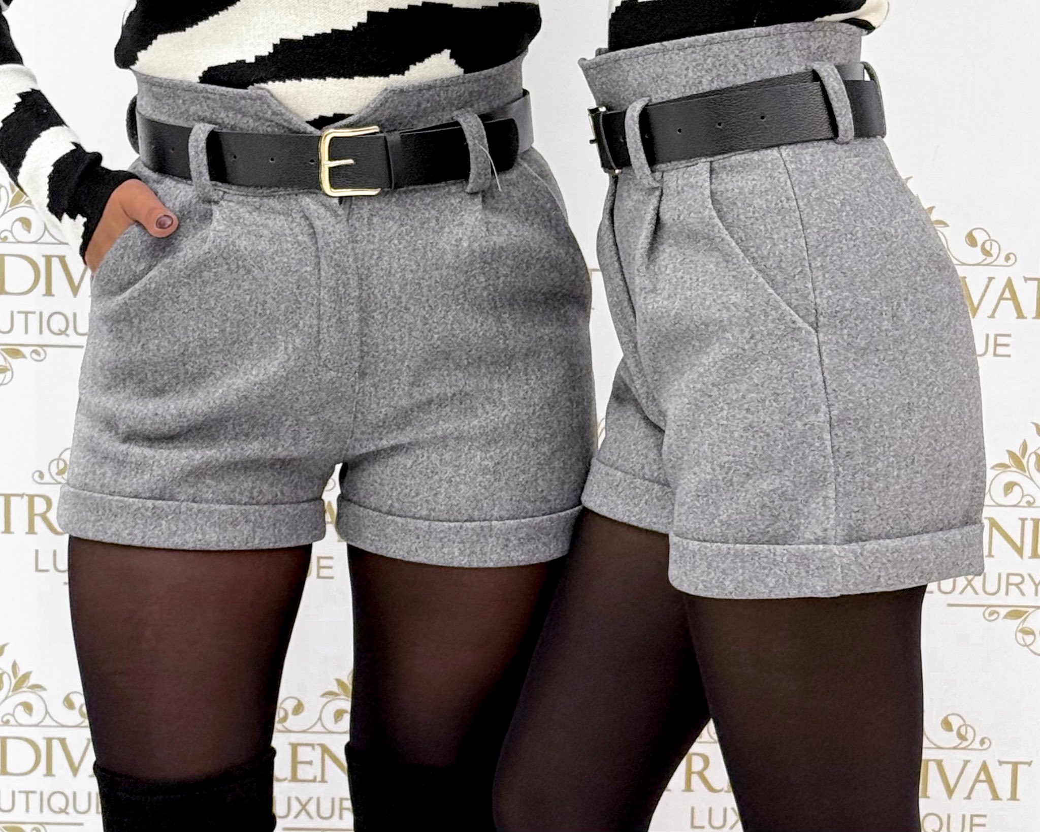 Vastagabb szövet hatású, magas derekú short, ajándék övvel - Image 23