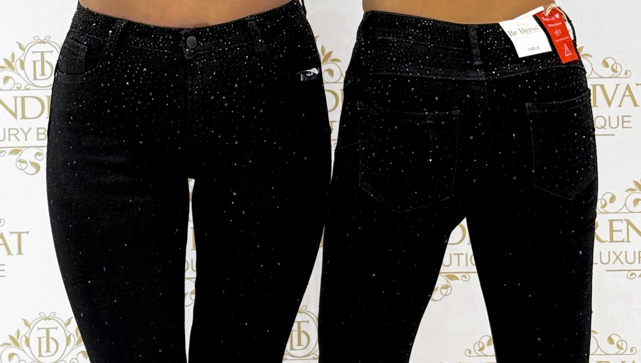 Push up, kövekkel díszített, fekete színű farmernadrág "RE3266" - Image 2