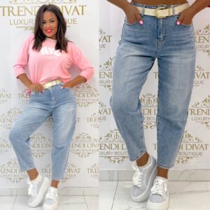 "Baggy fit" fazonú, enyhén tépett farmernadrág, ajándék övvel "SK323-H" - S