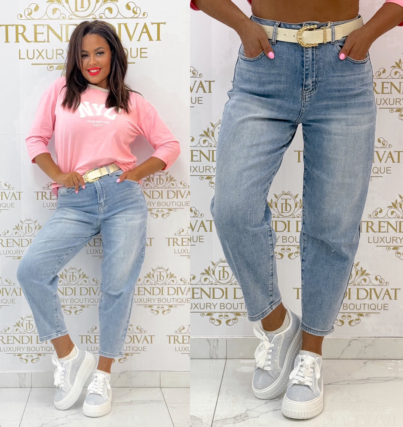 "Baggy fit" fazonú, enyhén tépett farmernadrág, ajándék övvel "SK323-H"