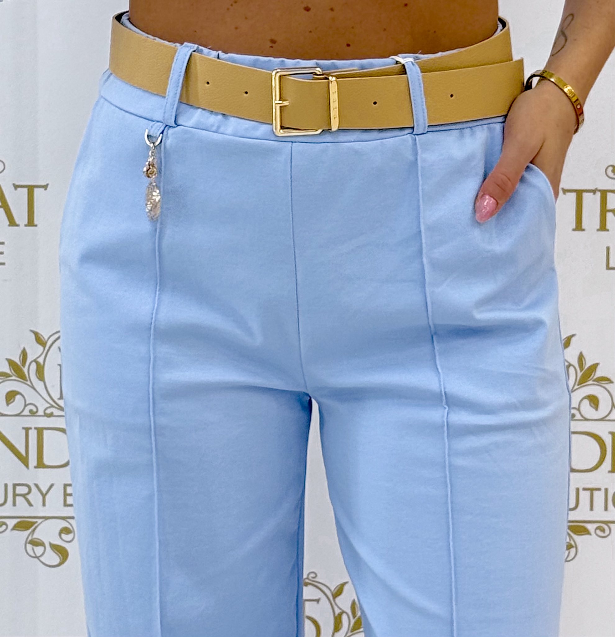 Virágos ékszer díszes, élén varrott palazzo nadrág, ajándék övvel - Image 20