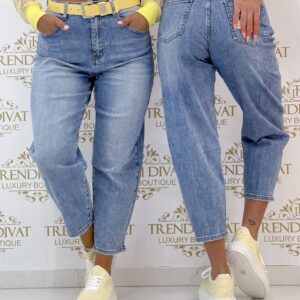 Középkék színű, "Ballon fit" fazonú farmernadrág, ajándék övvel "SK370-4B" - L