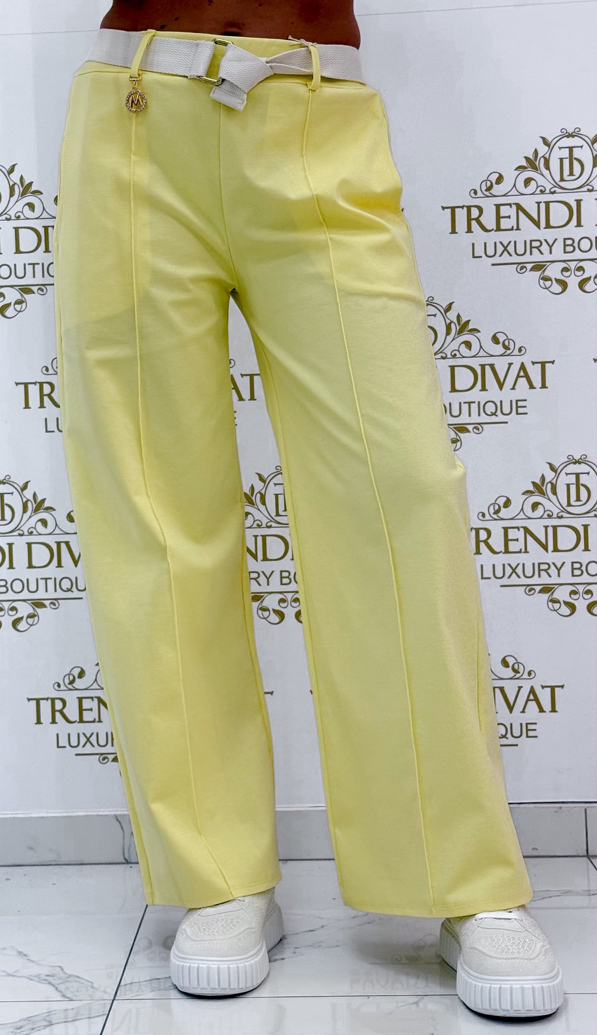 "M" bilétás, gumis derekú, élén varrott palazzo nadrág, ajándék övvel - Image 3