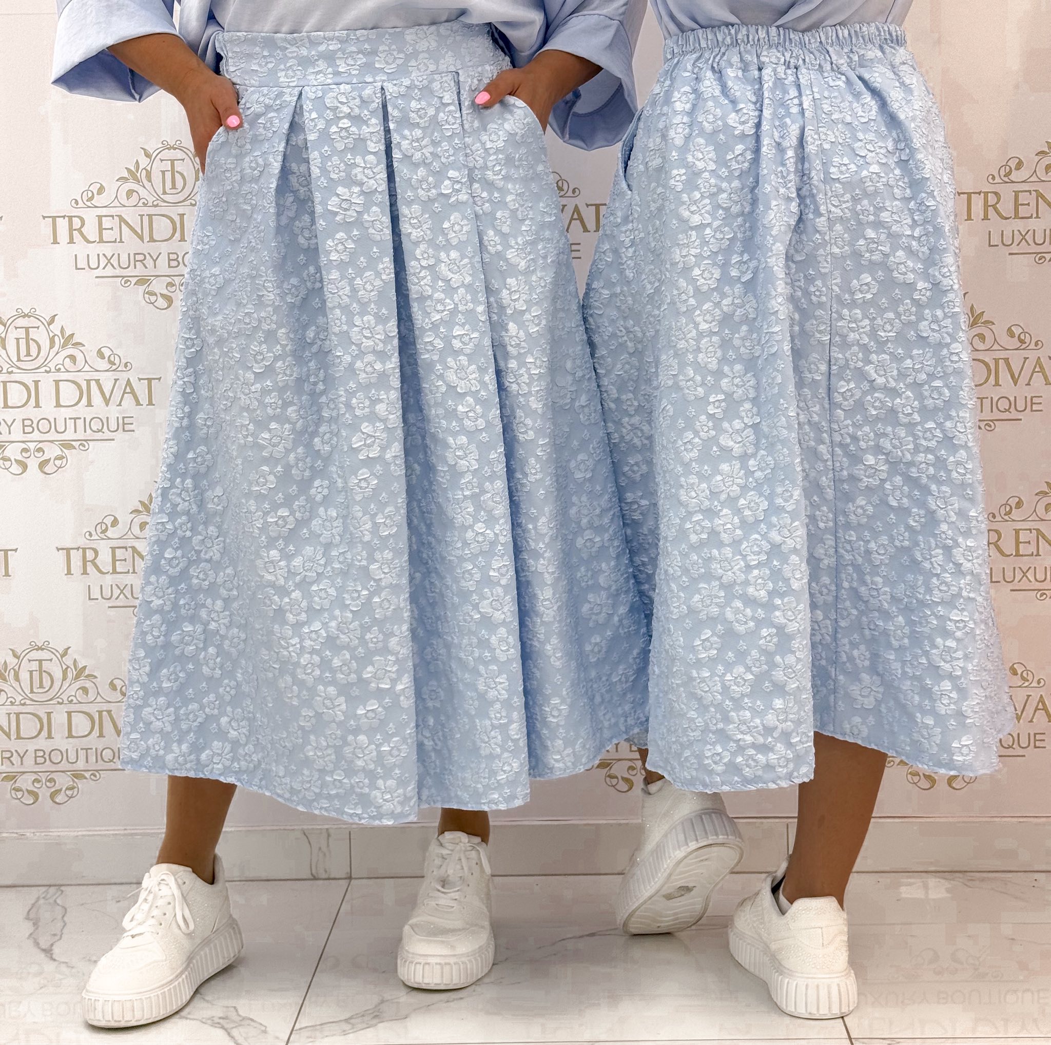 Domború virág mintázatú, zsebes szoknya - Image 12