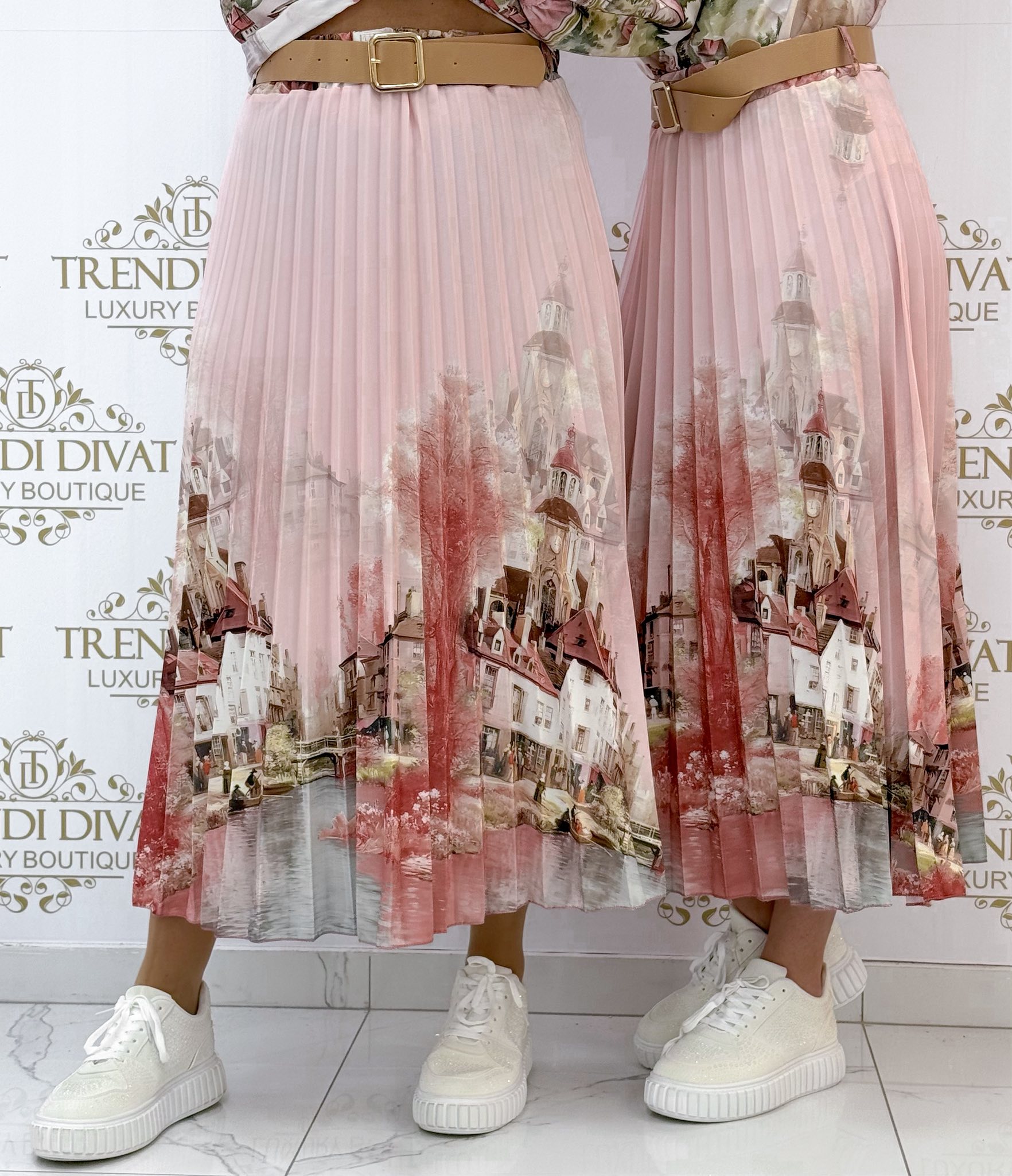 Pliszírozott, "festmény" mintázatú selyem szoknya - Image 4