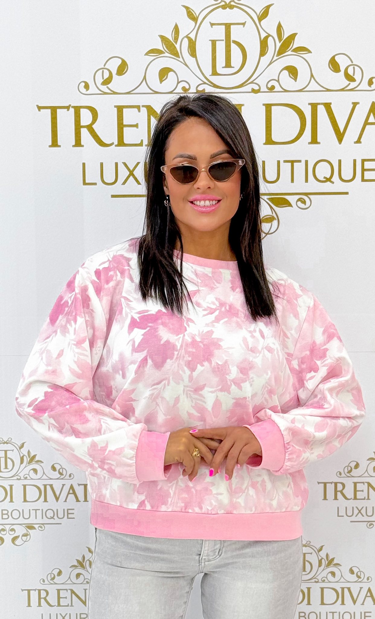 Batikolt hatású virág mintázatú pulóver - Image 22