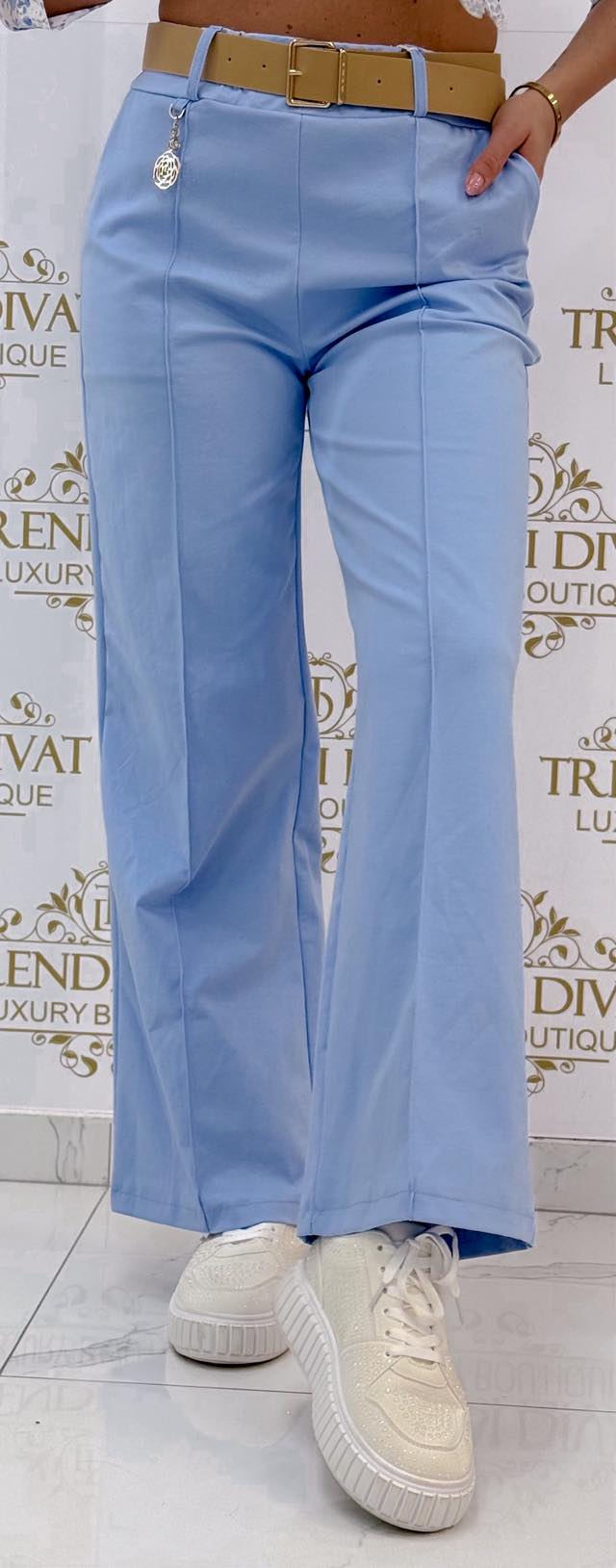 Virágos ékszer díszes, élén varrott palazzo nadrág, ajándék övvel - Image 22