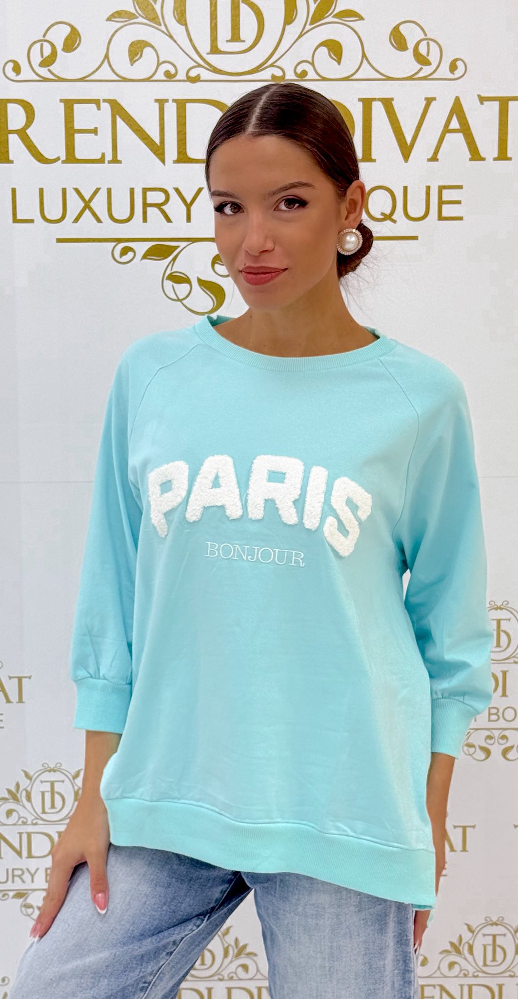 "Paris" feliratos, oldalt felsliccelt pulóver - Image 7