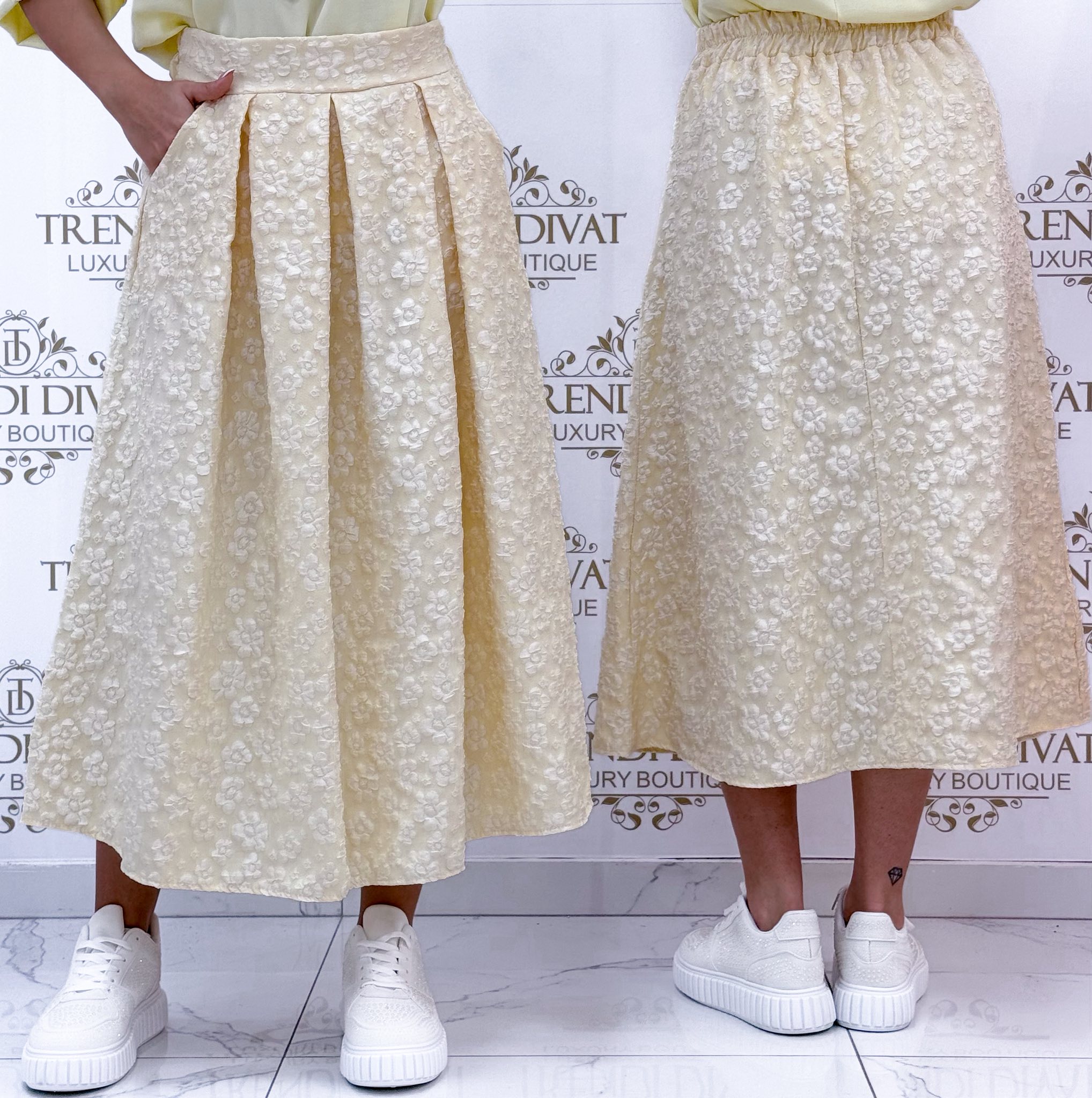 Domború virág mintázatú, zsebes szoknya - Image 9