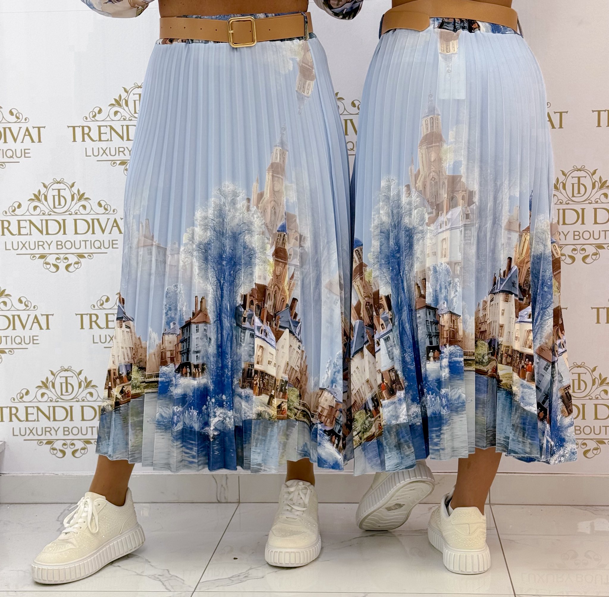 Pliszírozott, "festmény" mintázatú selyem szoknya - Image 5