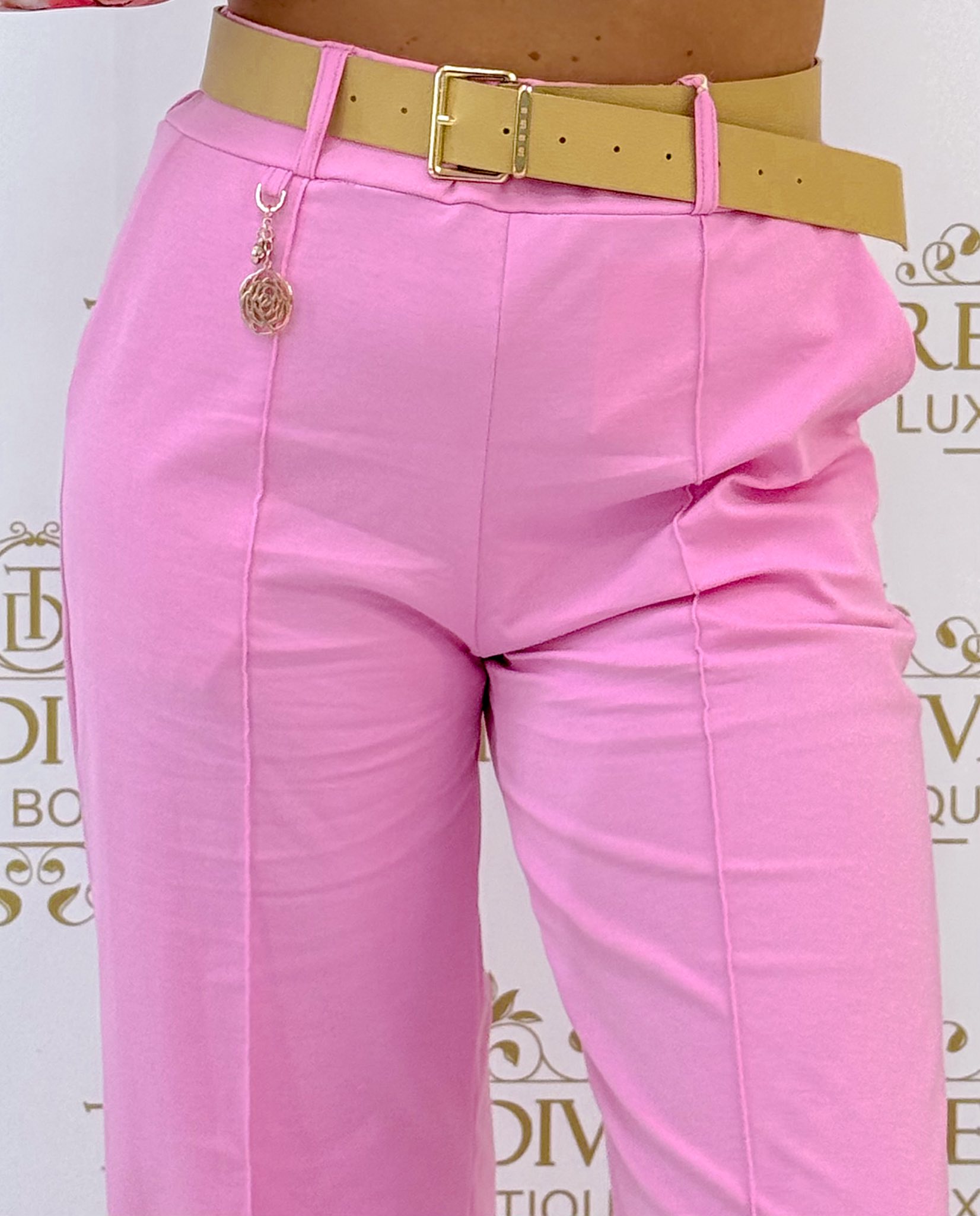 Virágos ékszer díszes, élén varrott palazzo nadrág, ajándék övvel - Image 8