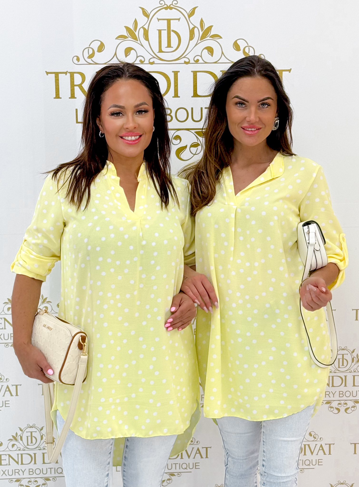 Pöttyös, álló galléros, elől rövidebb fazonú, lenge anyagú ing tunika - Image 53