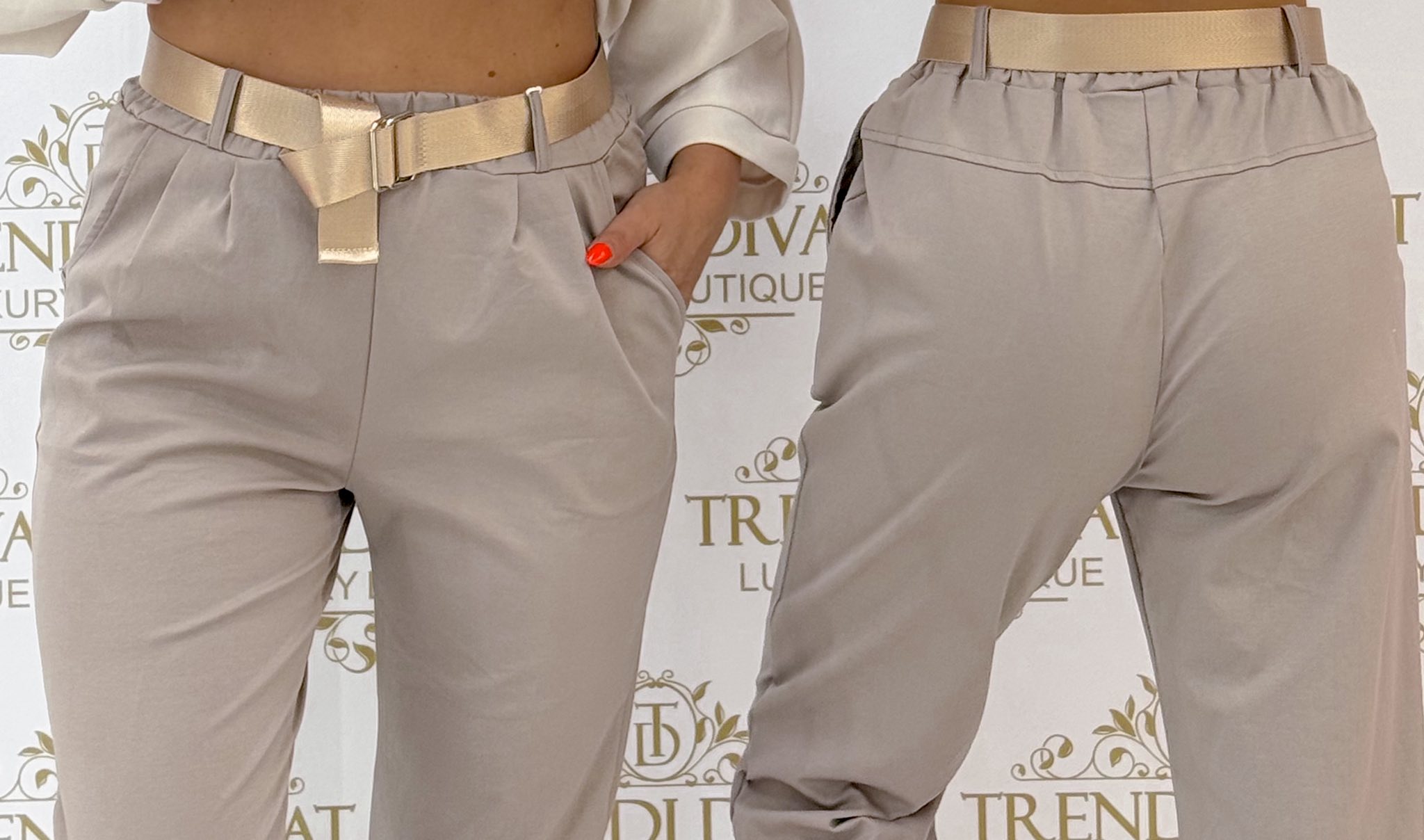 Szárán 2 gombbal díszített, MOM fazonú elasztikus vászon anyagú nadrág, ajándék övvel - Image 32