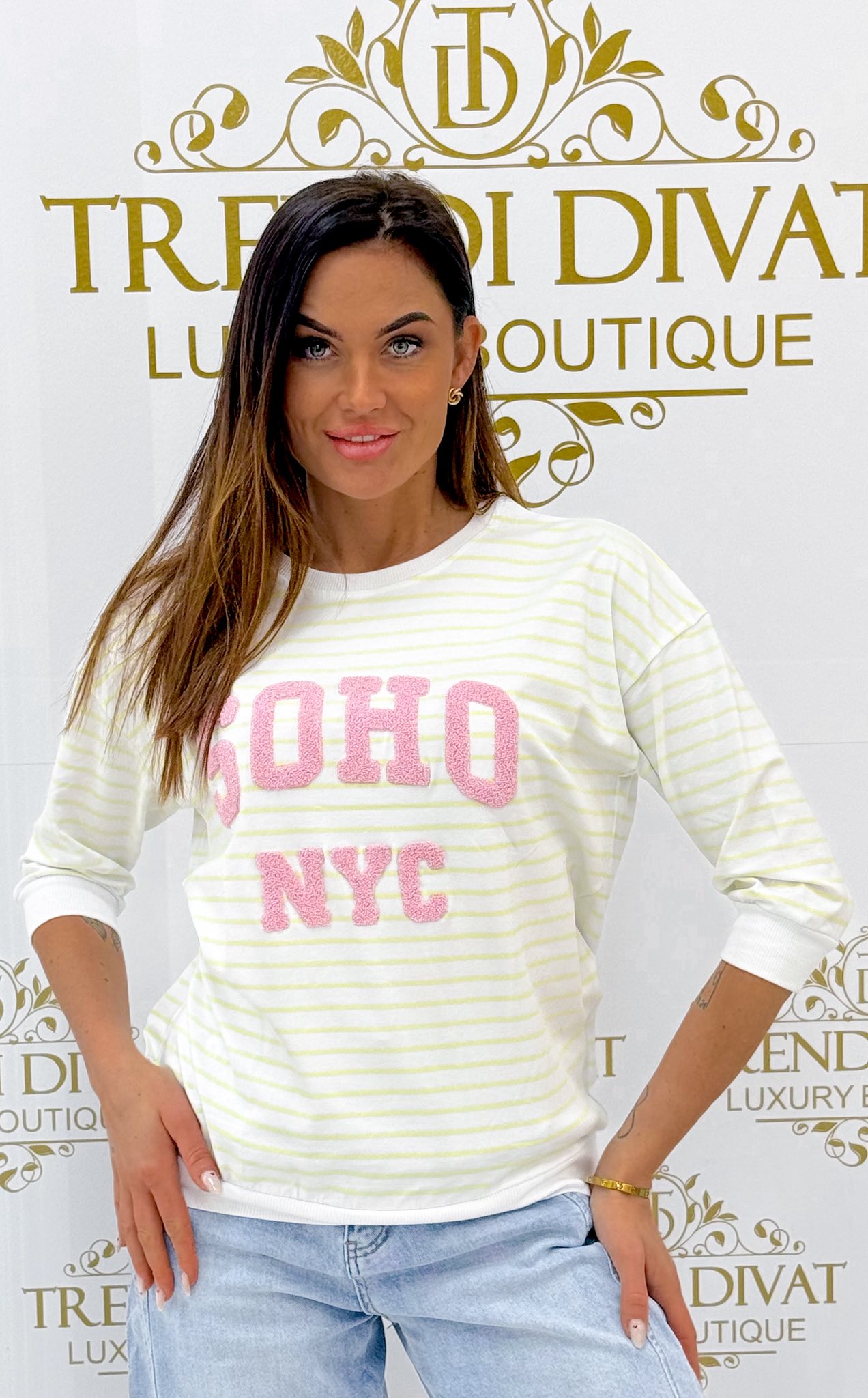 "SOHO NYC" feliratos, 3/4-es ujjú, csíkos kis felső - Image 10