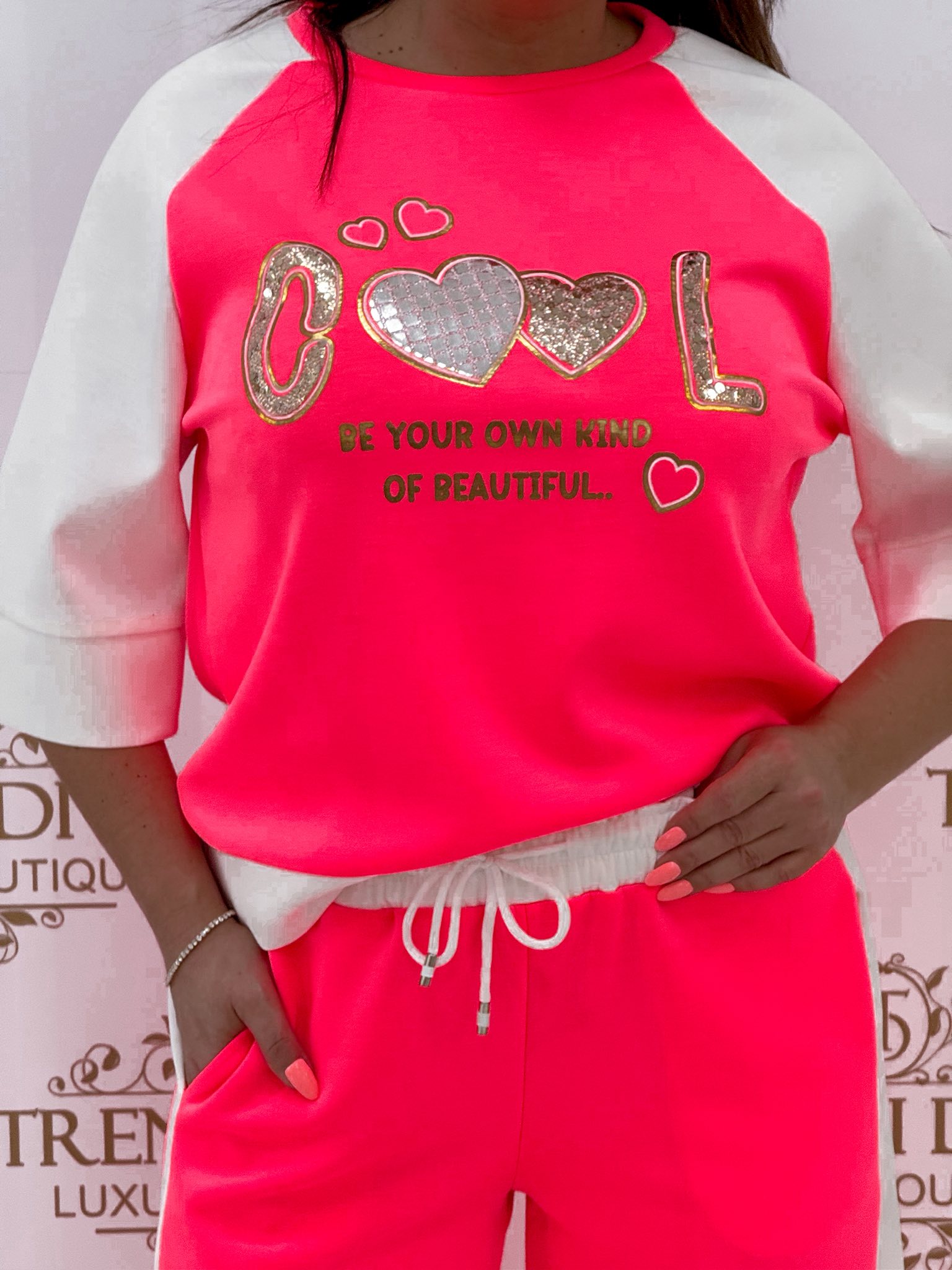 Flitter betétes "COOL" feliratos palazzo szett - Image 11