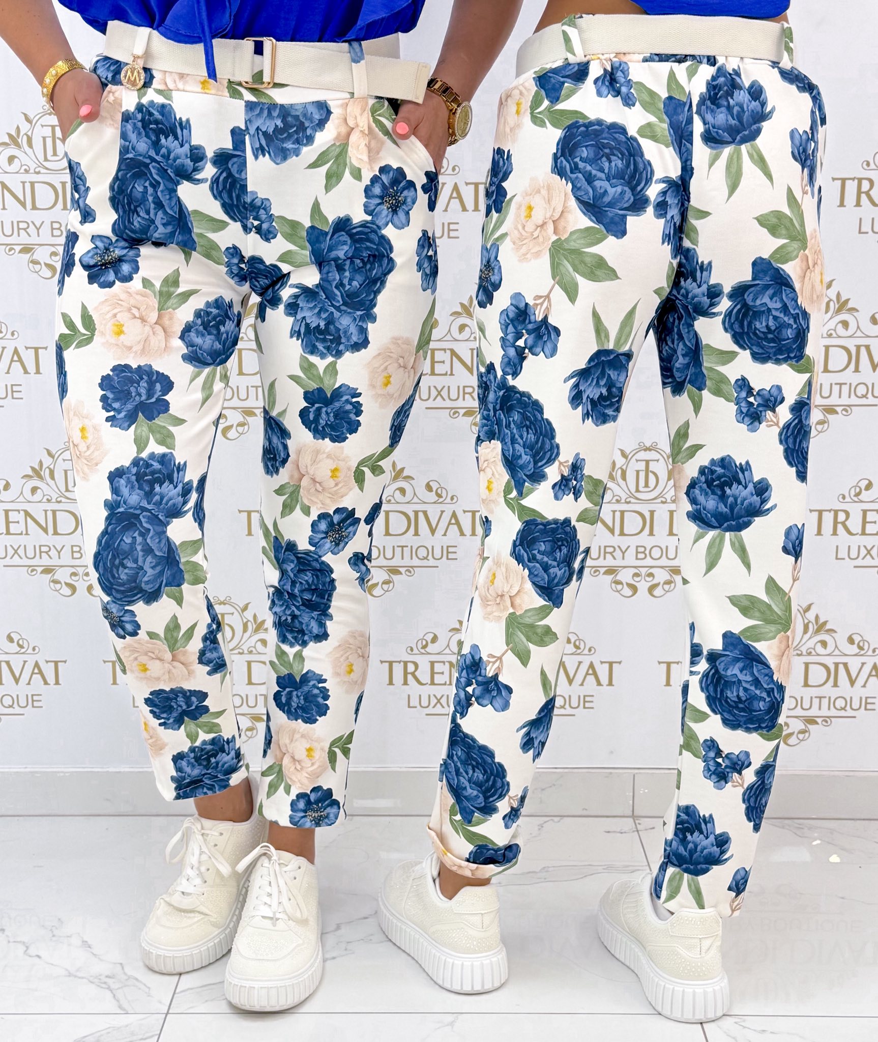 Virág mintázatú elasztikus nadrág, ajándék övvel "13286" - Image 11