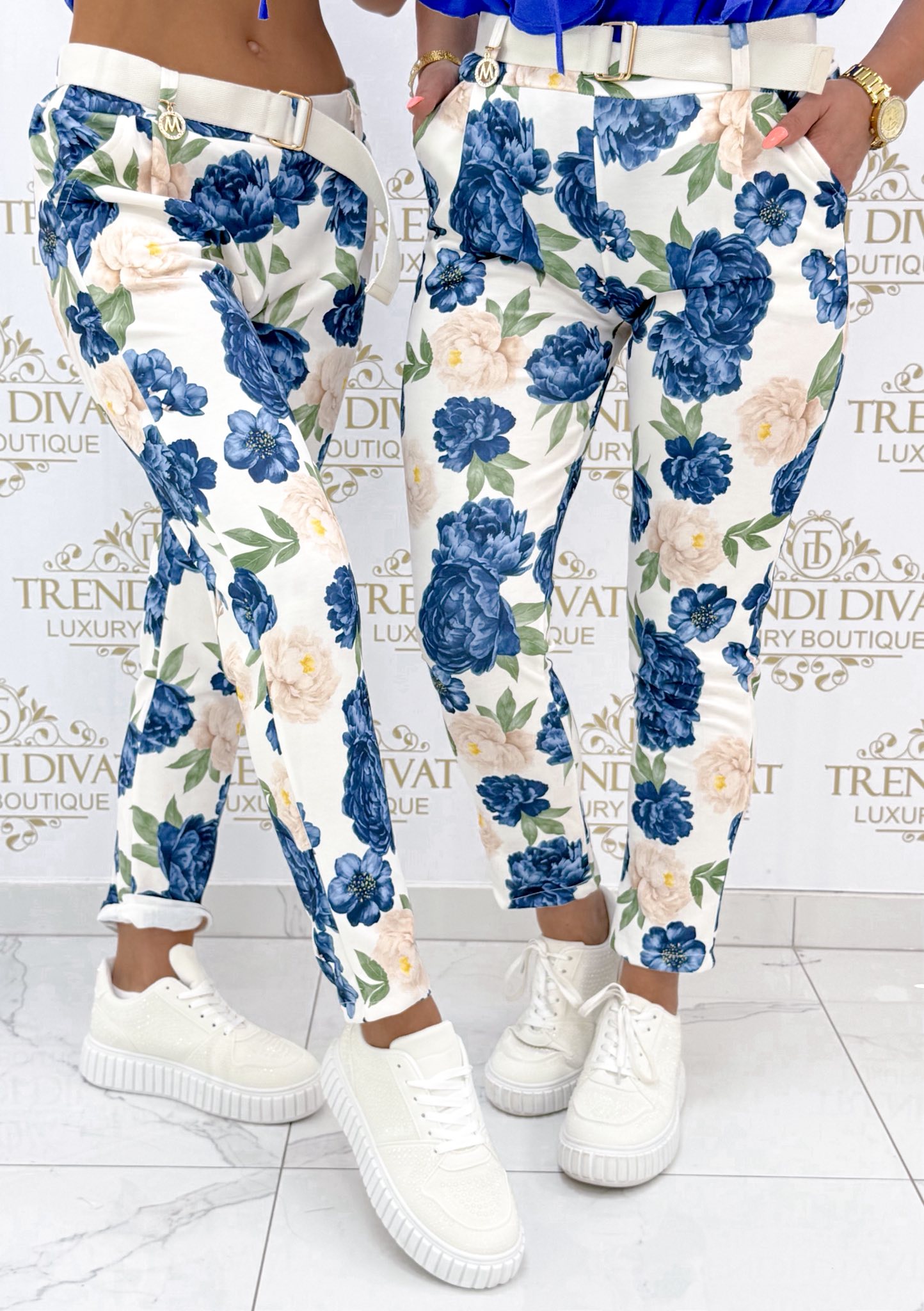 Virág mintázatú elasztikus nadrág, ajándék övvel "13286" - Image 12