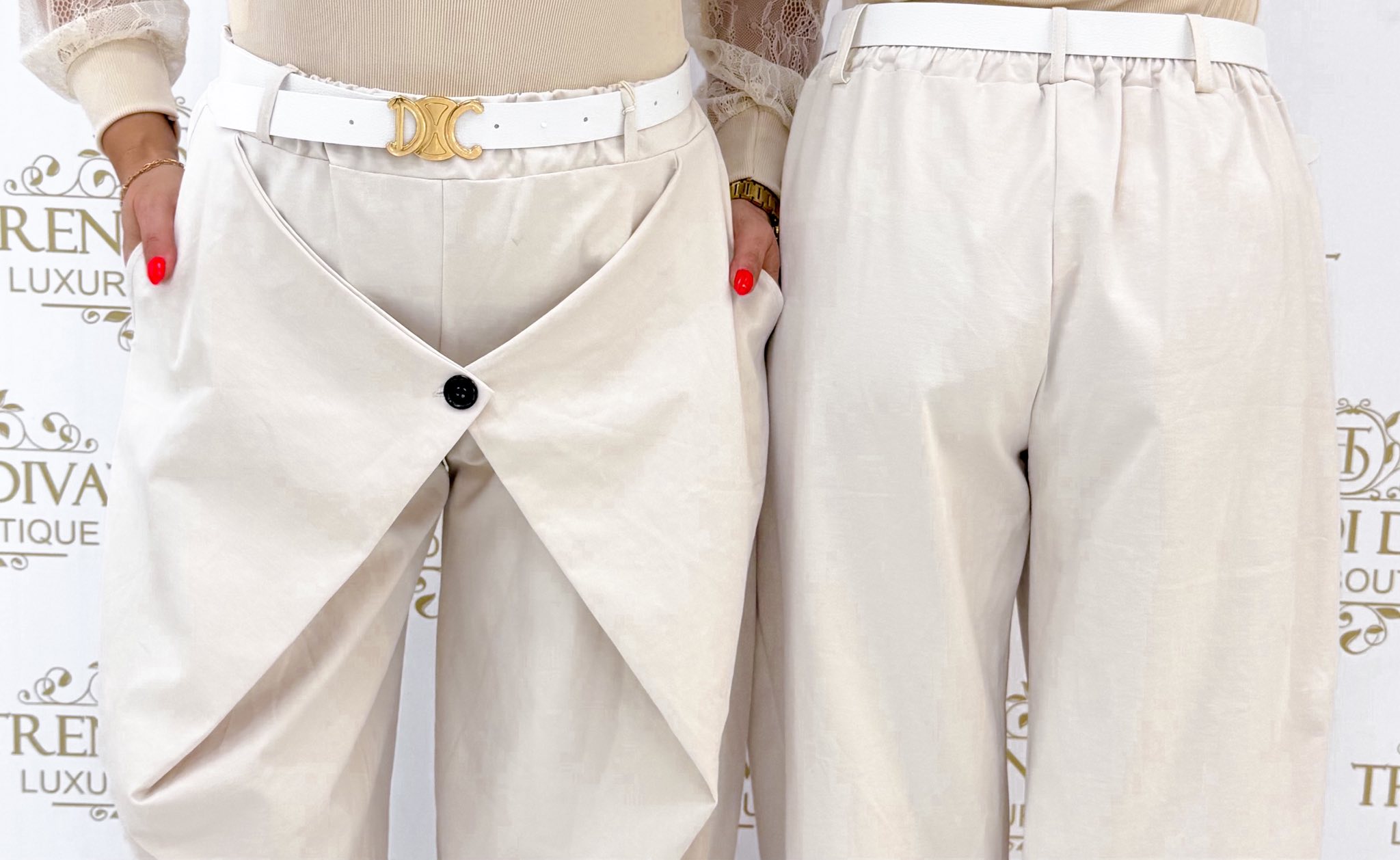 Gumis derekú, átlapolt gombos fazonú nadrág, ajándék övvel "17309" - Image 13