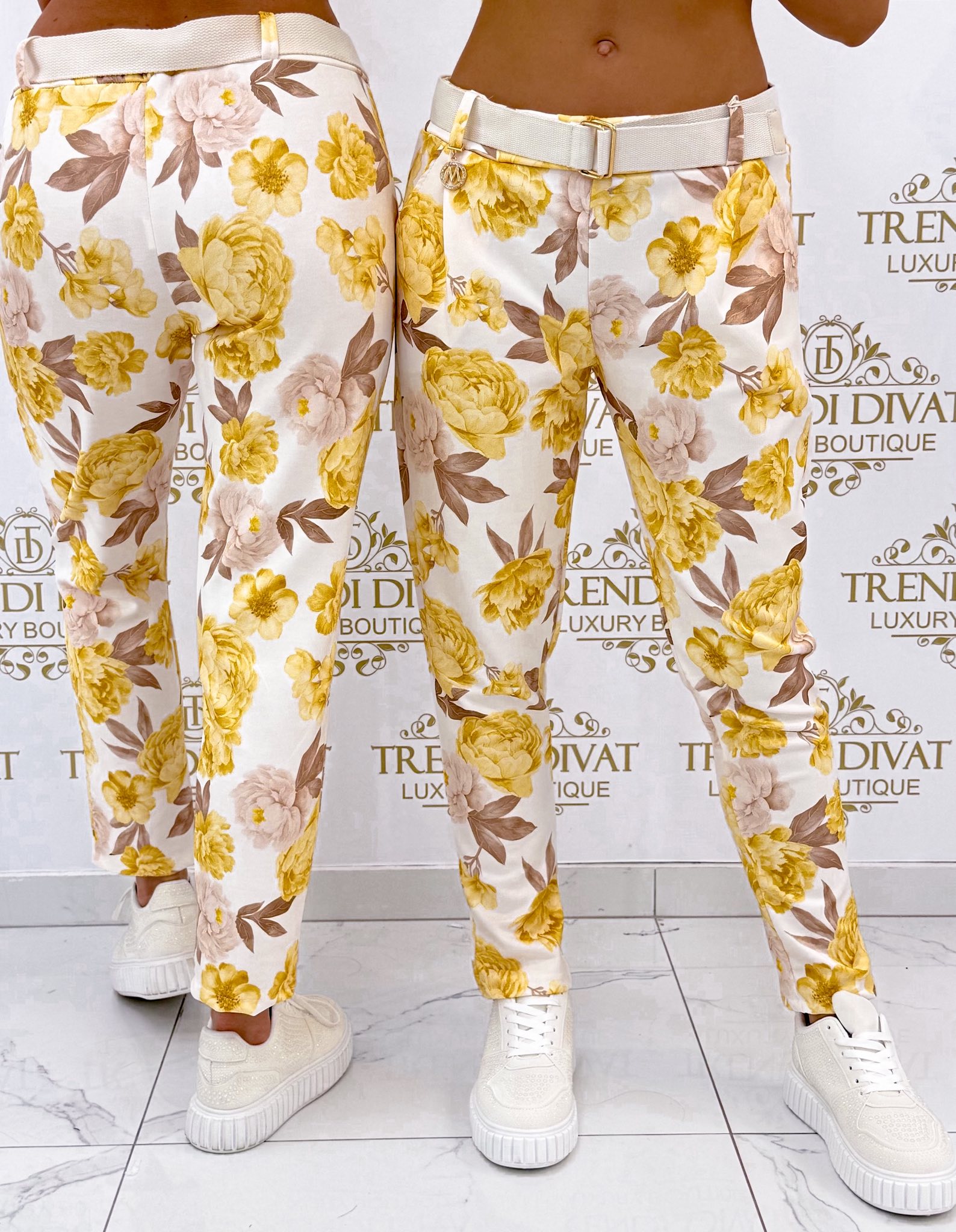 Virág mintázatú elasztikus nadrág, ajándék övvel "13286" - Image 14