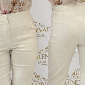 Magas derekú, szűk fazonú slim fit nadrág - M, Bézs