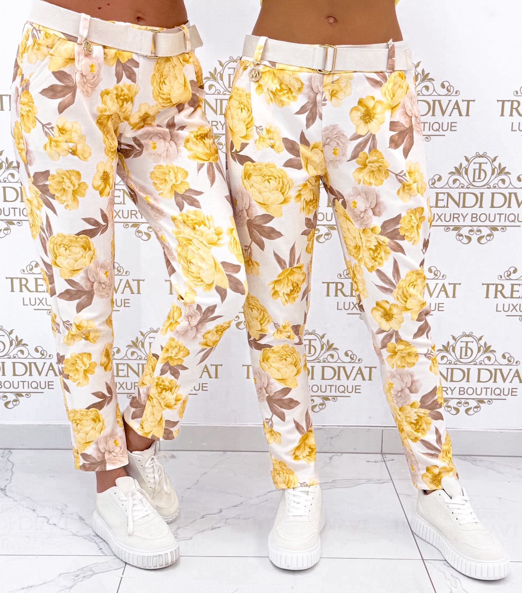 Virág mintázatú elasztikus nadrág, ajándék övvel "13286" - Image 15