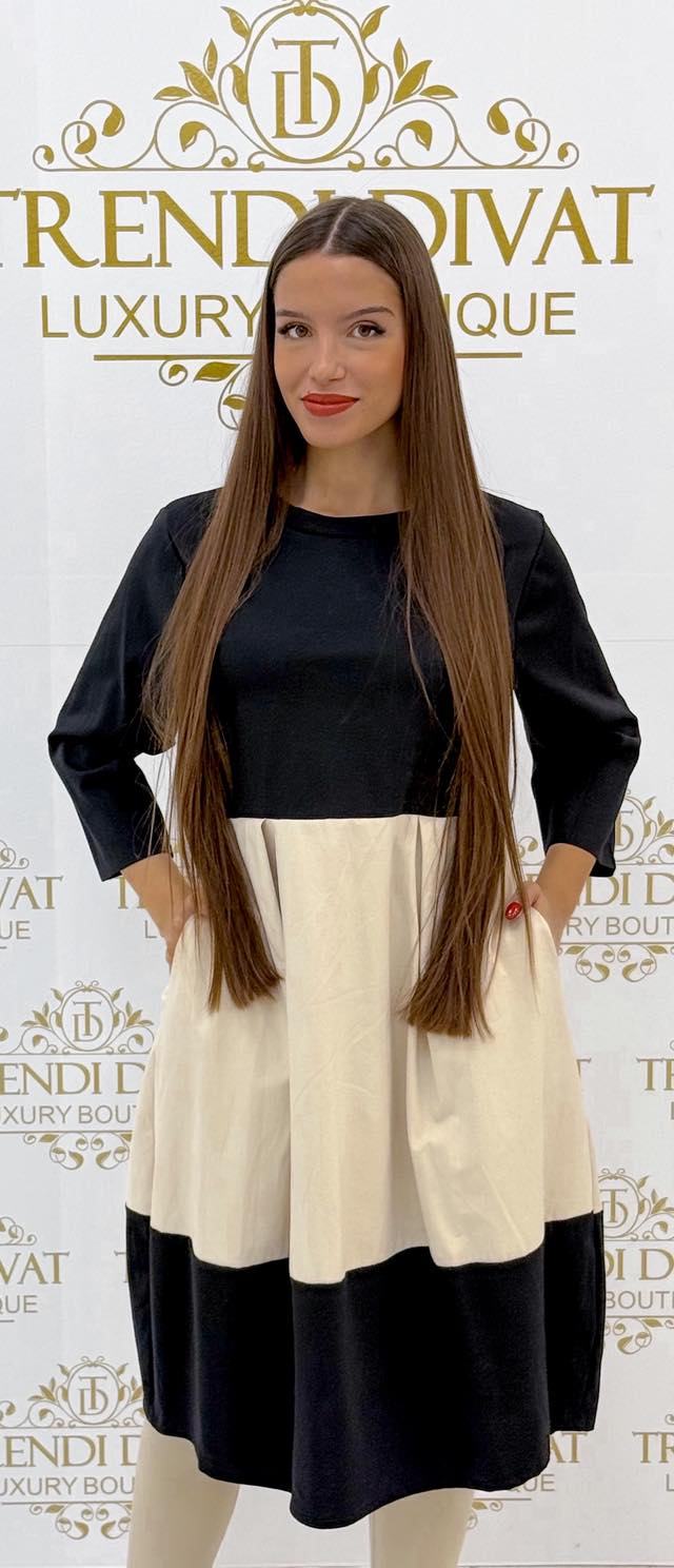 Prémium minőségű, karcsúsított fazonú, zsebes, csíkos ruha - Image 16