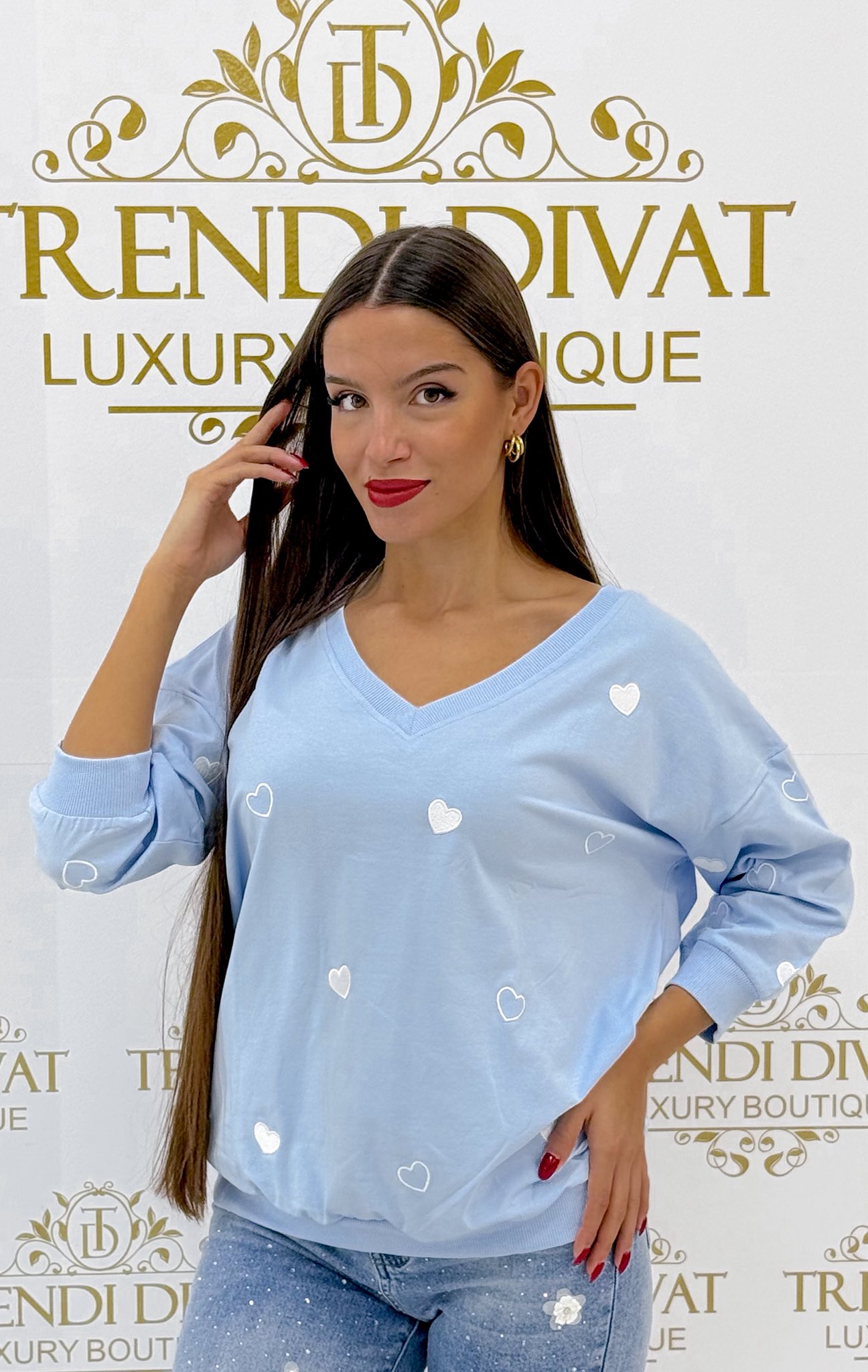 V-nyakú, szívecske mintázatú, 3/4-es ujjú kis felső - Image 18