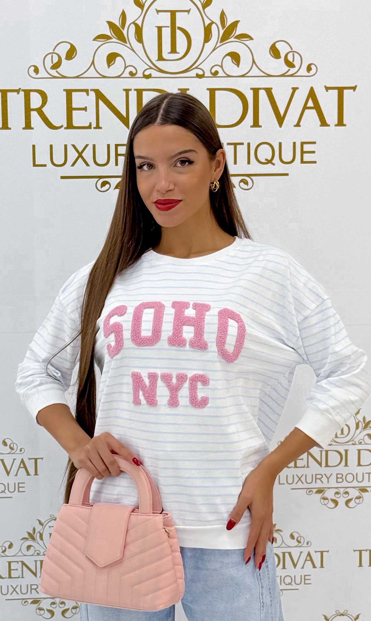 "SOHO NYC" feliratos, 3/4-es ujjú, csíkos kis felső - Image 17