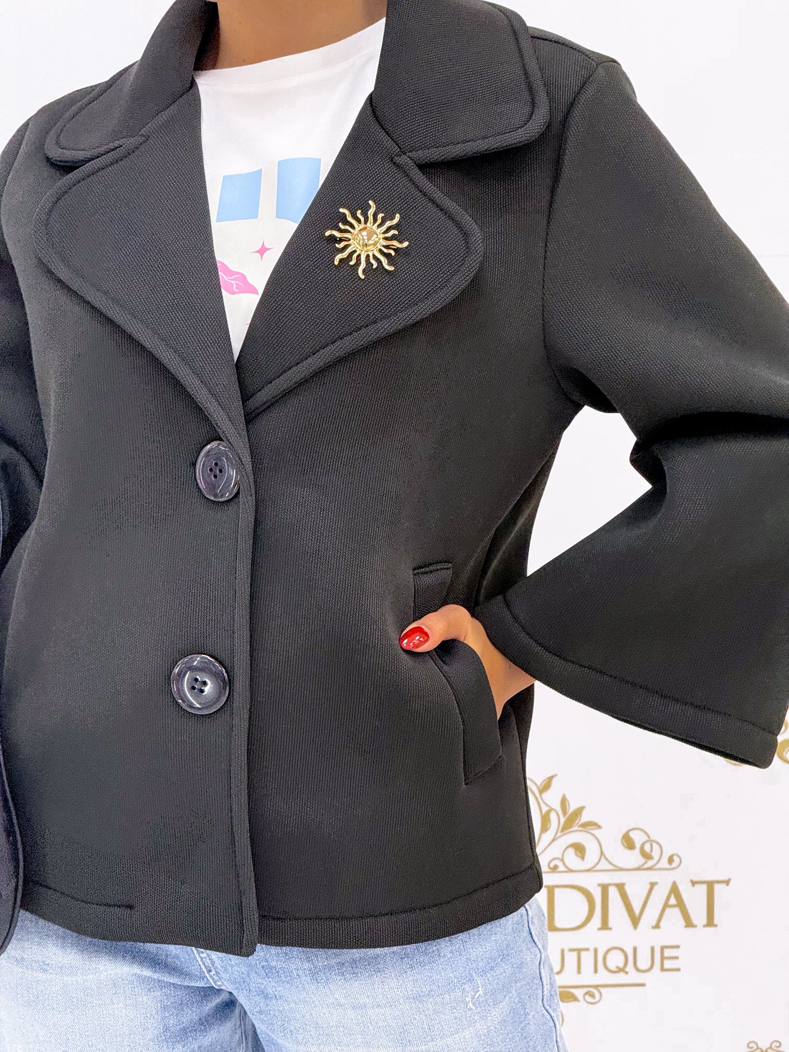 Galléros, rövid fazonú, neoprén jellegű tavaszi kabát, ajándék brossal - Image 19