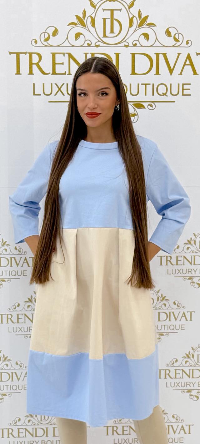 Prémium minőségű, karcsúsított fazonú, zsebes, csíkos ruha - Image 3