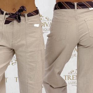 Ballon fit fazonú, bézs színű elasztikus farmernadrág, ajándék övvel "BG1669-9" - M