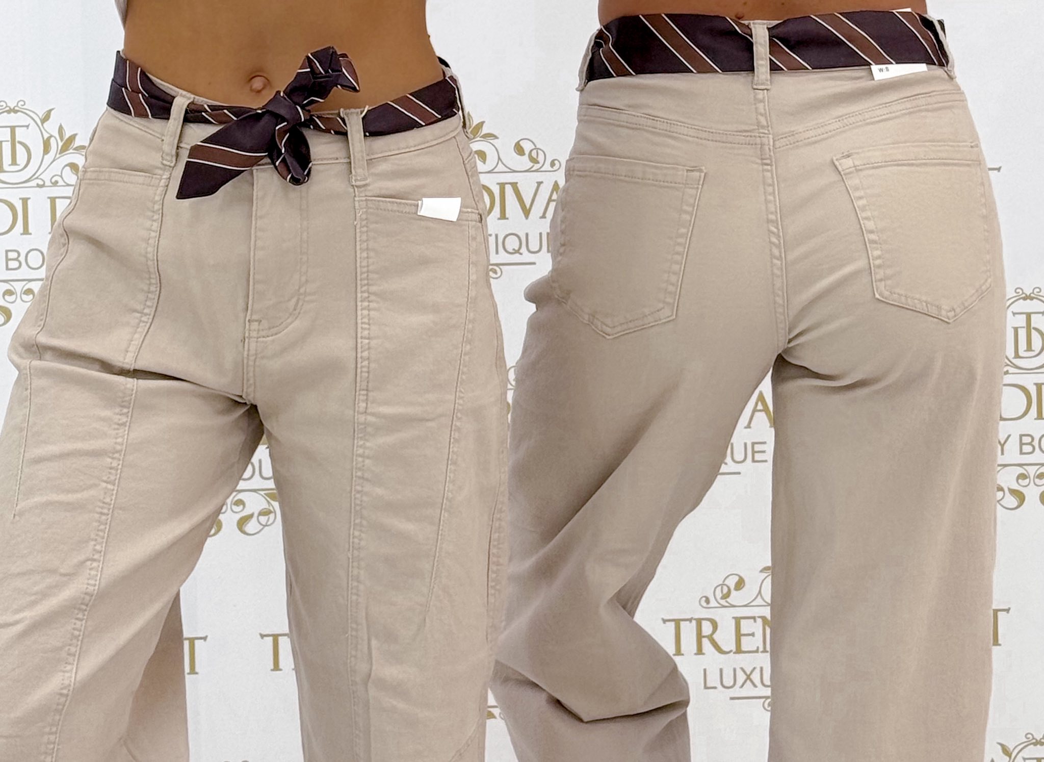 Ballon fit fazonú, bézs színű elasztikus farmernadrág, ajándék övvel "BG1669-9" - Image 4