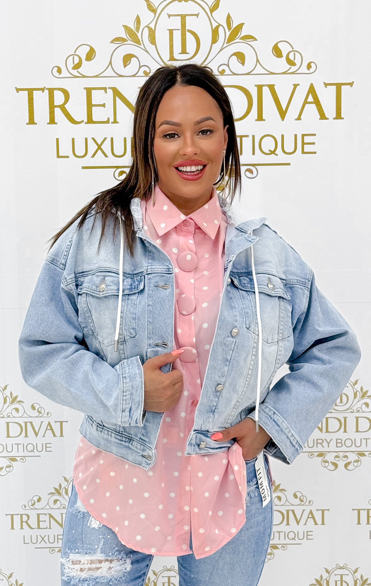 Csipke betétes kapucnis, bővebb szabású farmerkabát "A2506-5" - Image 4