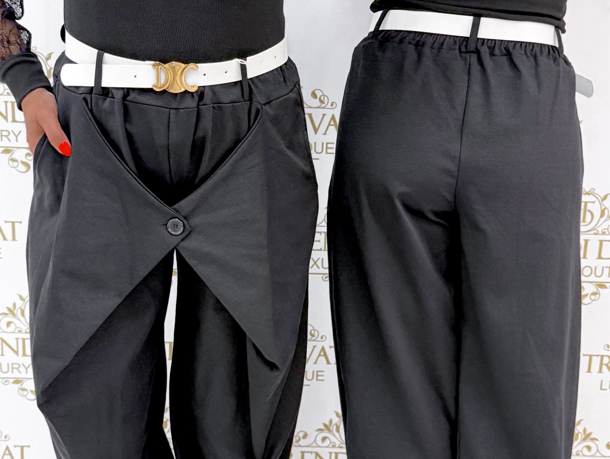 Gumis derekú, átlapolt gombos fazonú nadrág, ajándék övvel "17309" - Image 4