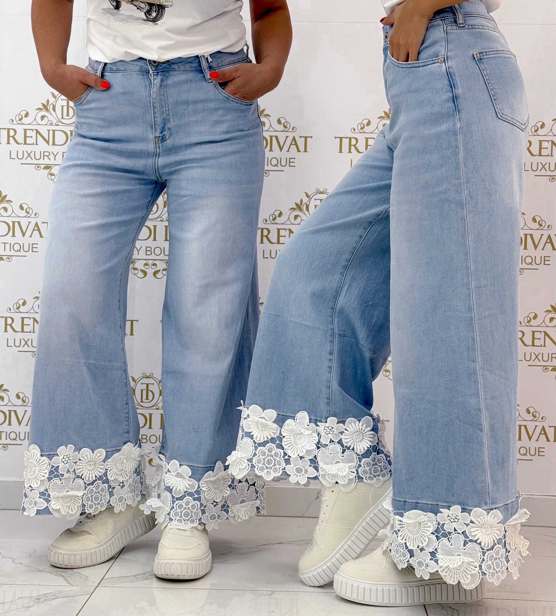 Horgolt csipkés aljú palazzo farmernadrág "SW1990" - Image 4