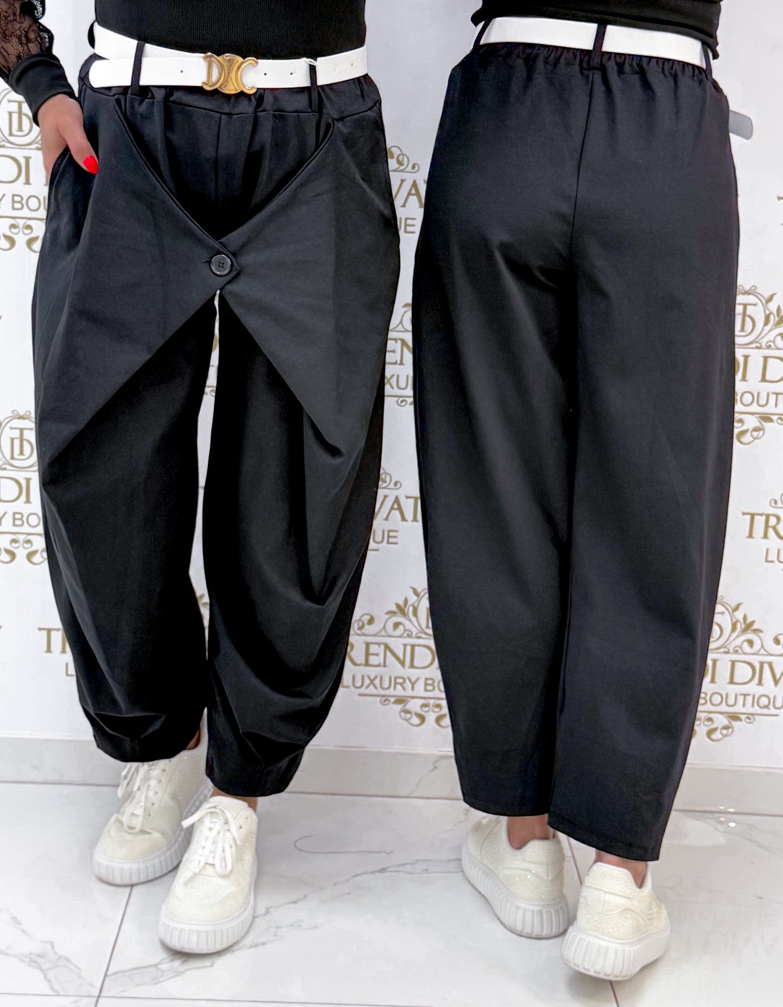 Gumis derekú, átlapolt gombos fazonú nadrág, ajándék övvel "17309" - Image 5