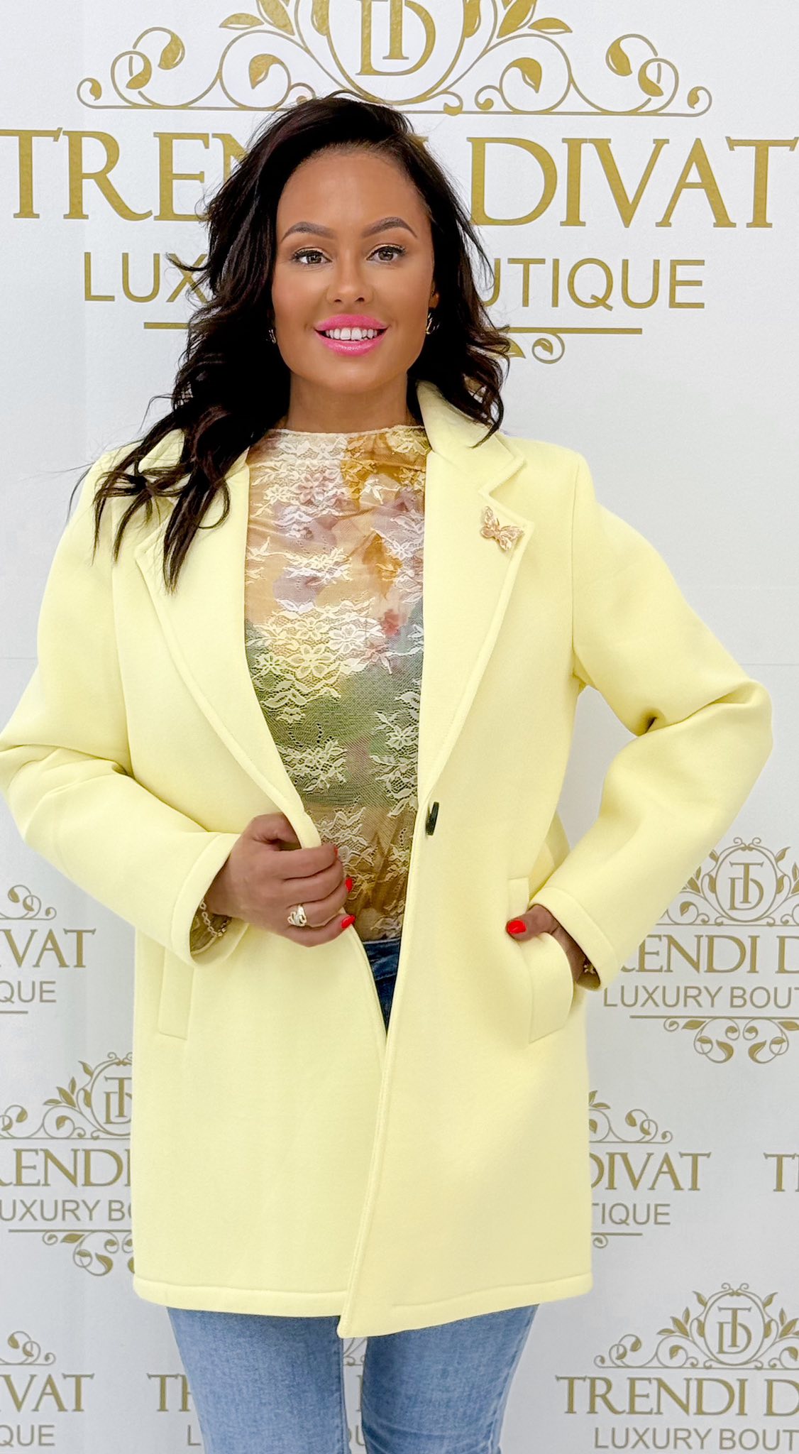 Galléros, hosszabb fazonú, neoprén jellegű tavaszi kabát, ajándék brossal - Image 20