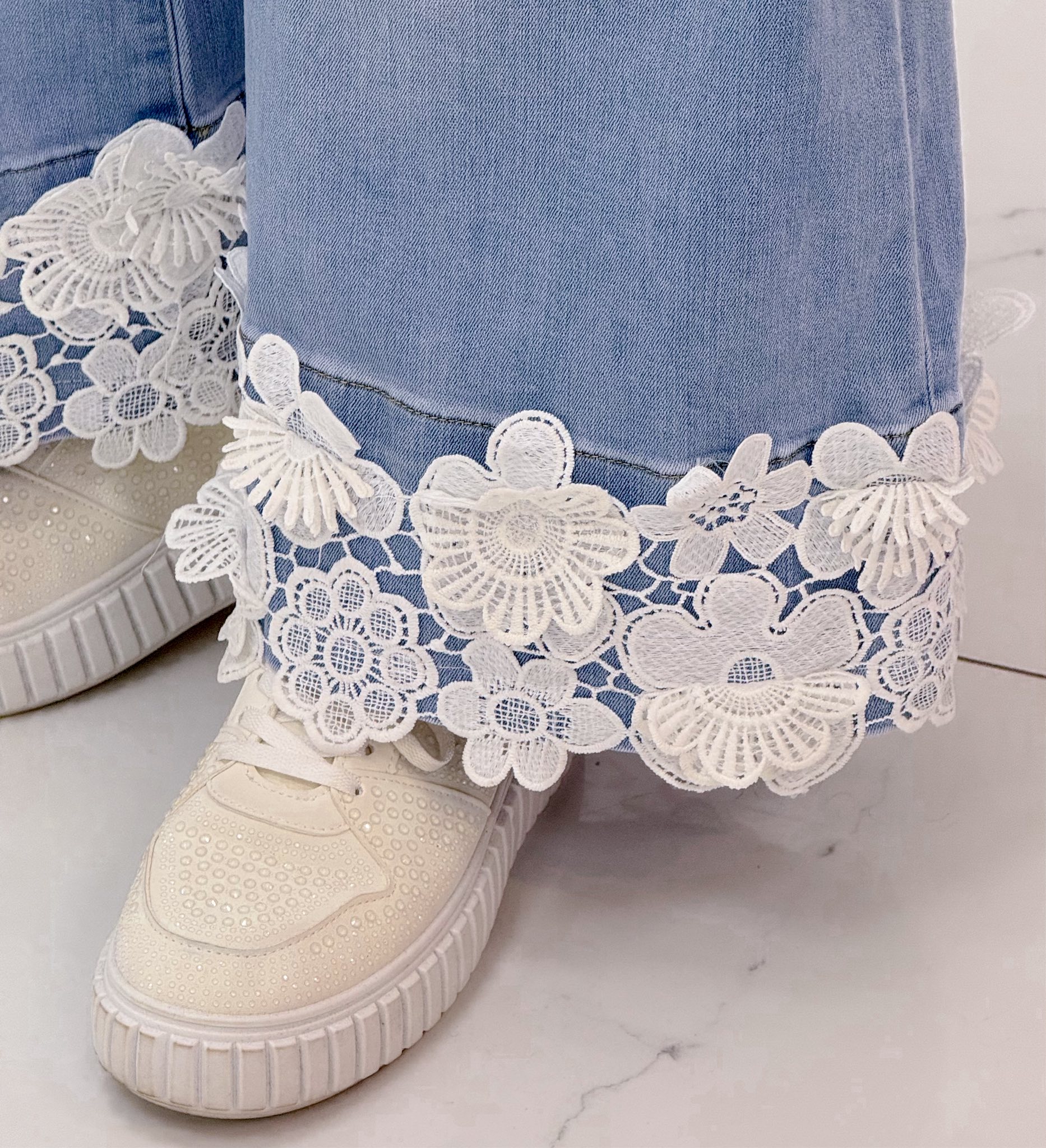 Horgolt csipkés aljú palazzo farmernadrág "SW1990" - Image 5