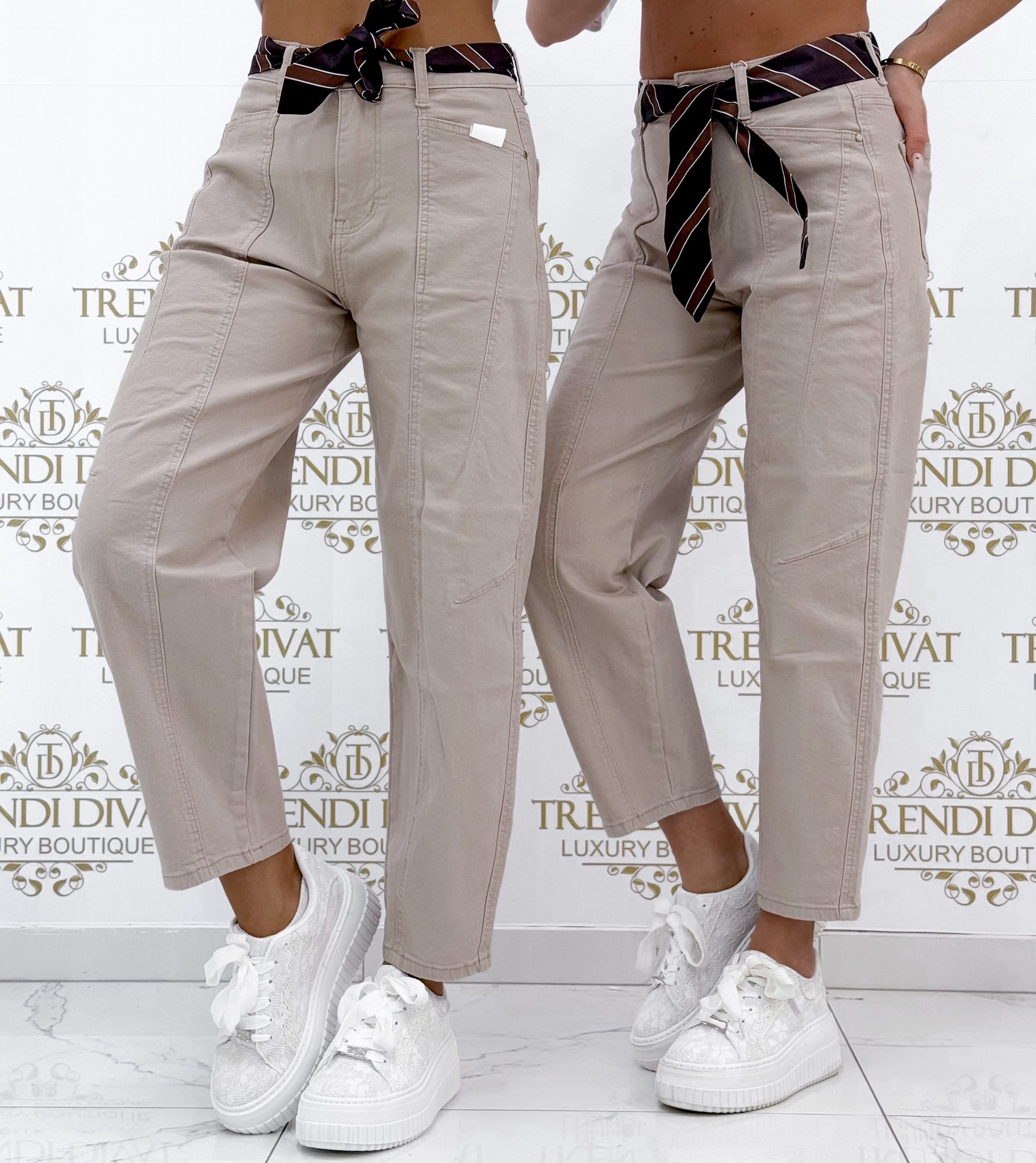 Ballon fit fazonú, bézs színű elasztikus farmernadrág, ajándék övvel "BG1669-9" - Image 5