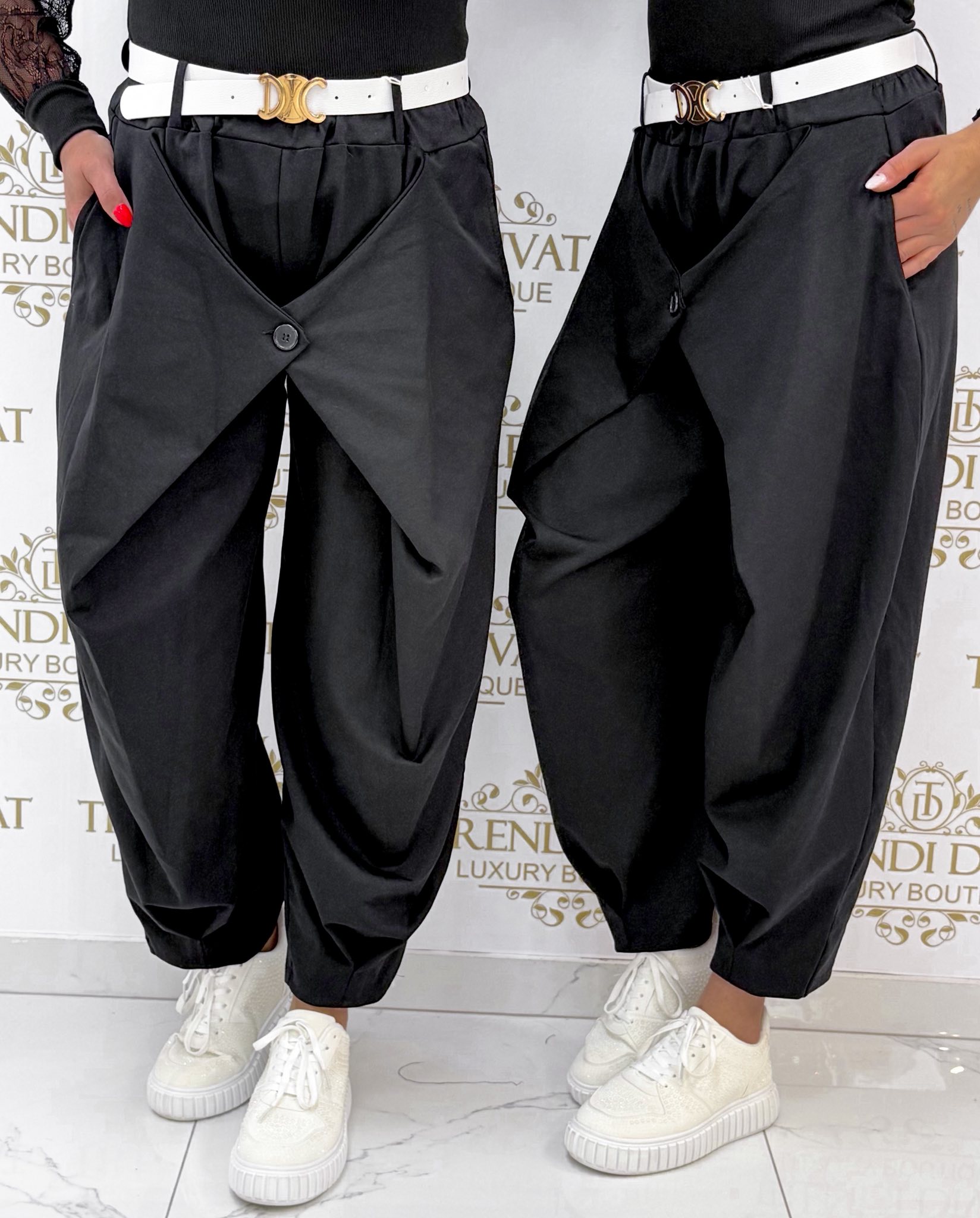 Gumis derekú, átlapolt gombos fazonú nadrág, ajándék övvel "17309" - Image 6